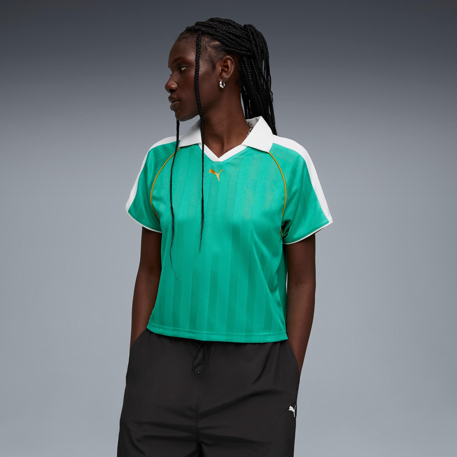 puma t7 women's soccer jersey shoes in green, size s