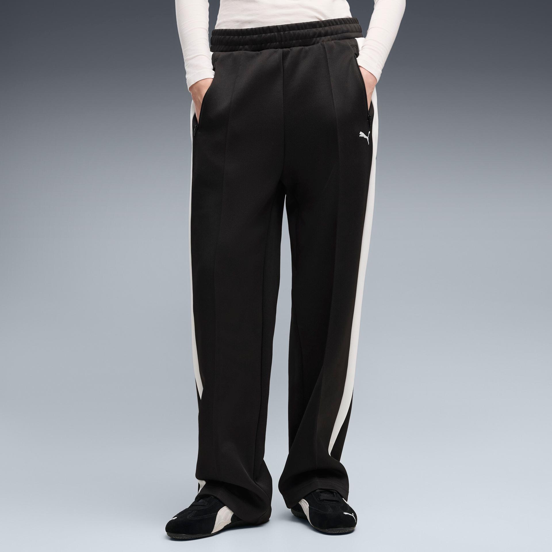 puma t7 women's straight track pants in black, size xs
