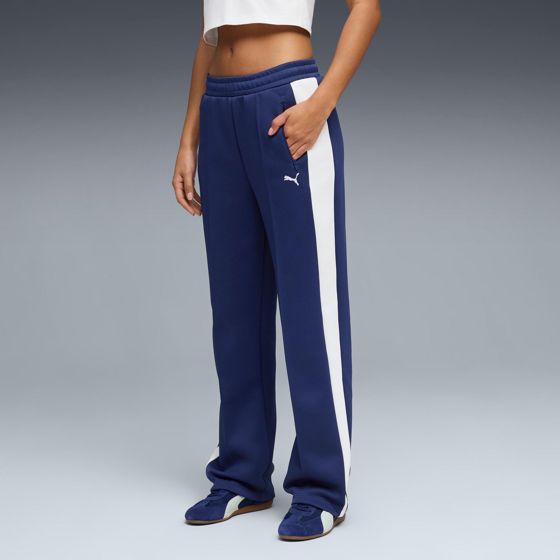 puma t7 women's straight track pants in blue, size xs