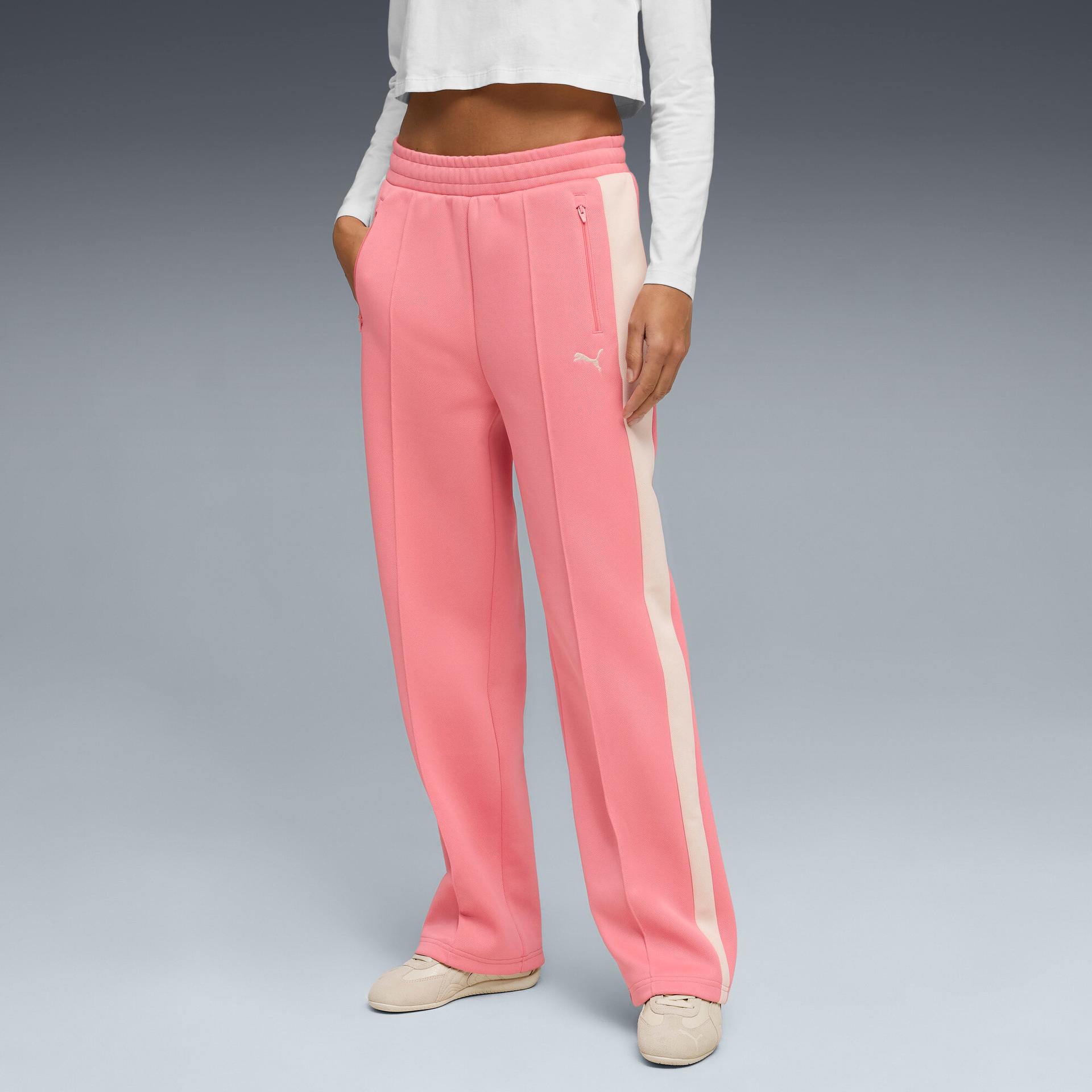 puma t7 women's straight track pants in pink, size l