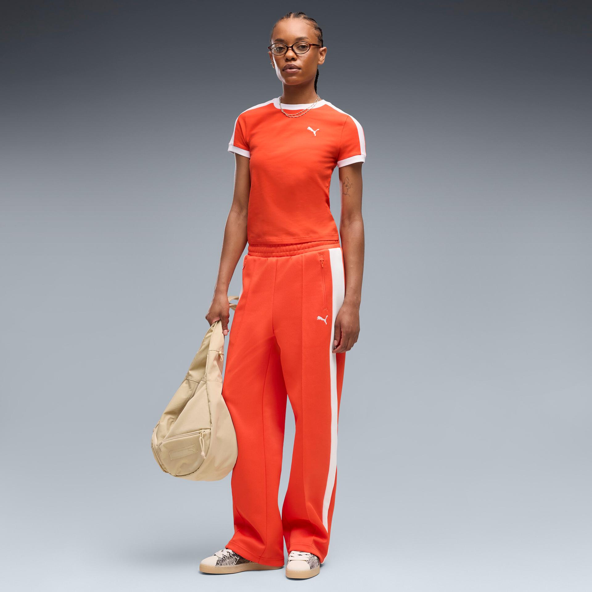 puma t7 women's straight track pants in red, size 3xl