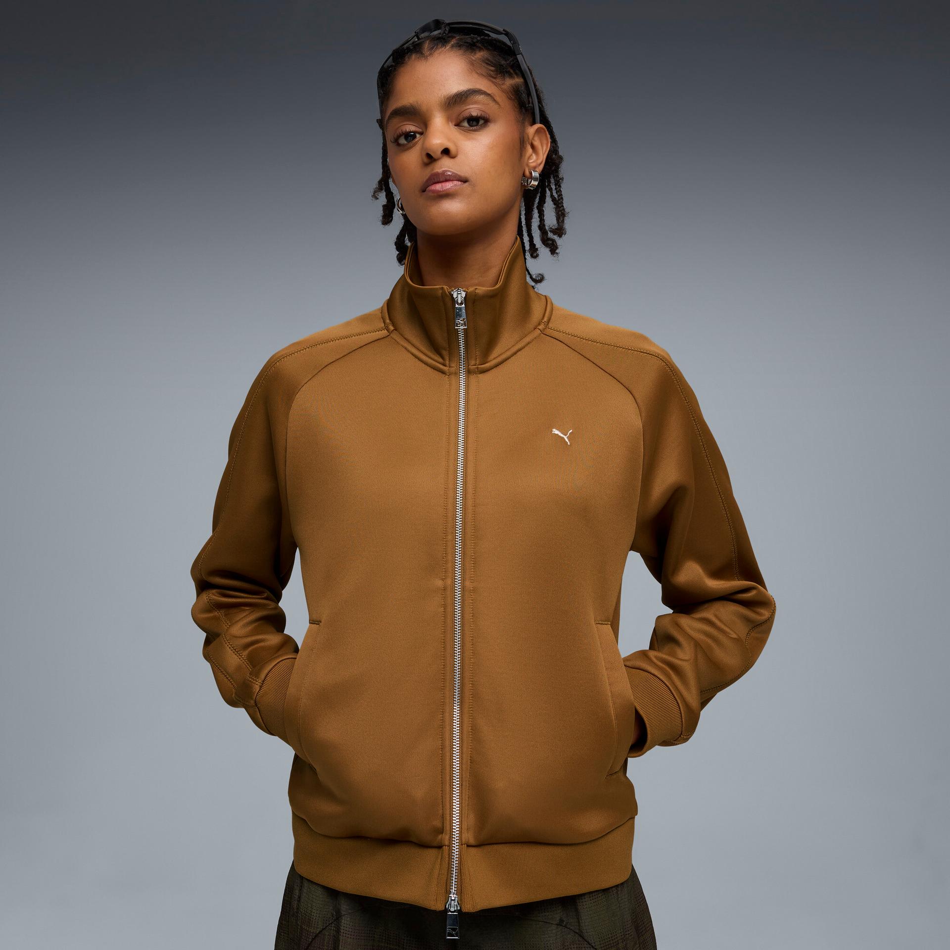 puma t7 women's track jacket in brown, size xs