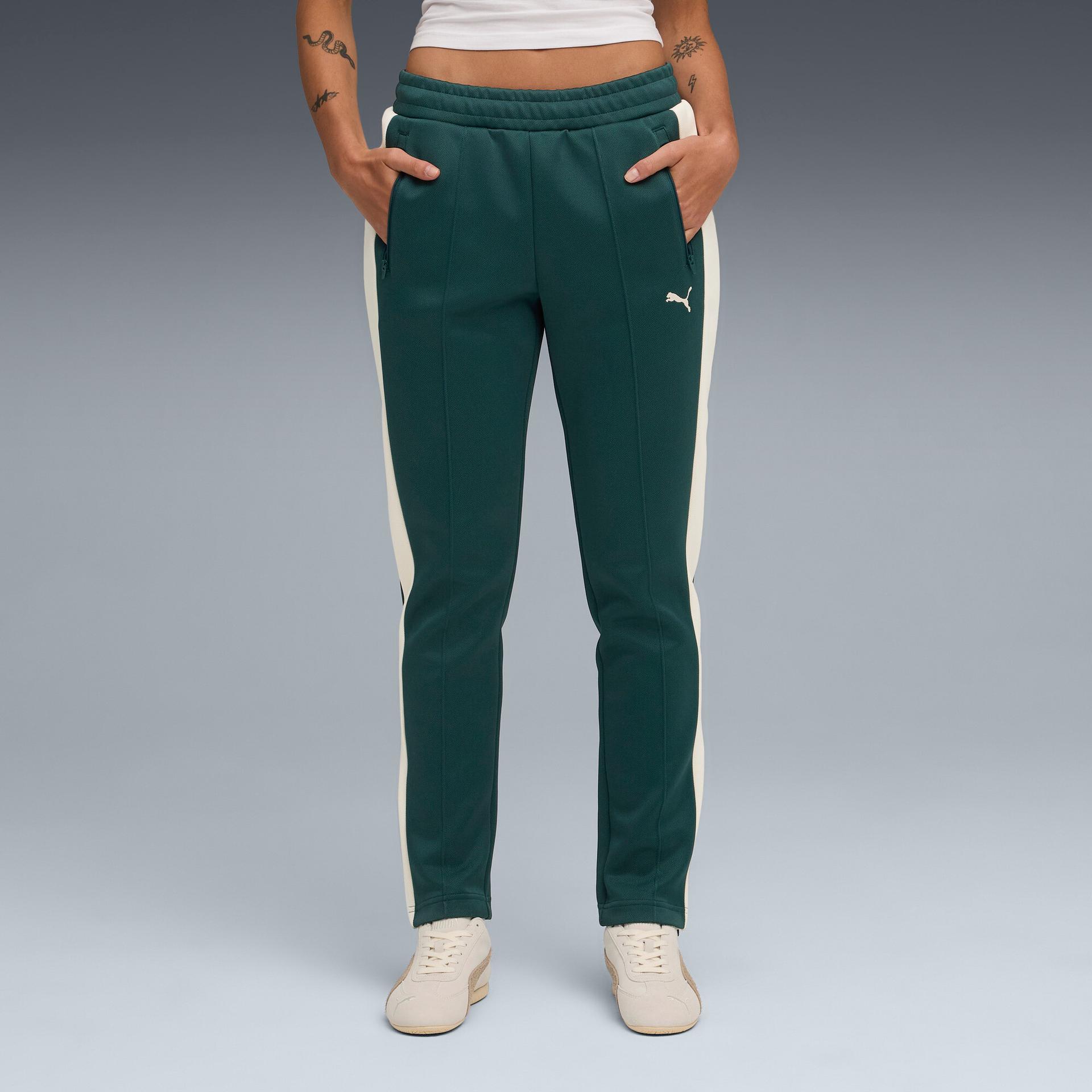 puma t7 women's track pants in green, size xs