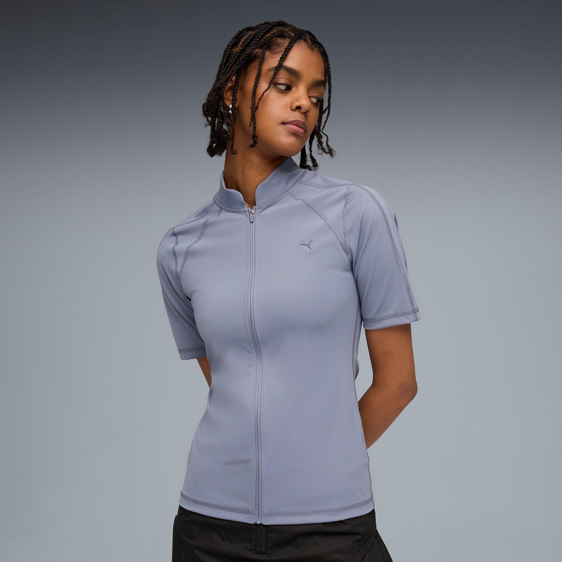 puma t7 women's zip-front top in grey, size l