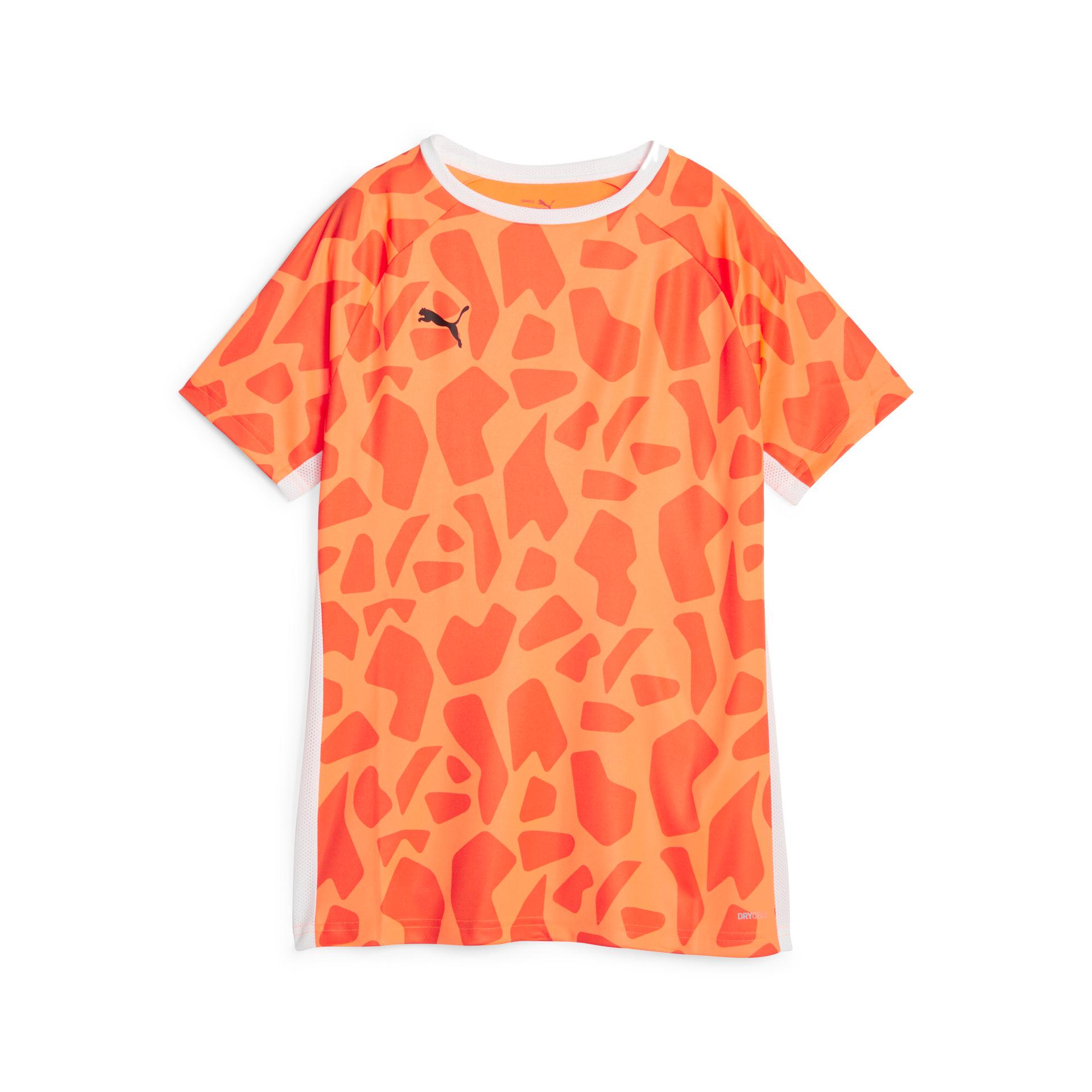 puma teamliga women's graphic shirt in orange, size s
