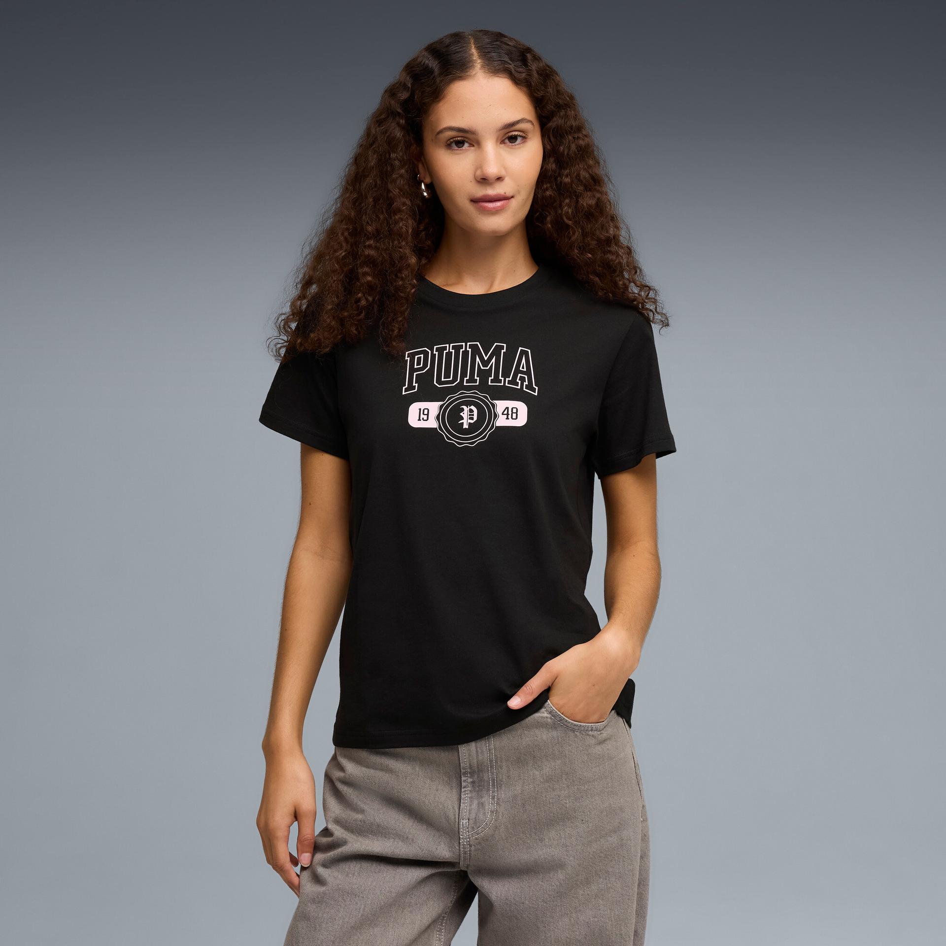 puma throwback women's t-shirt in black, size l