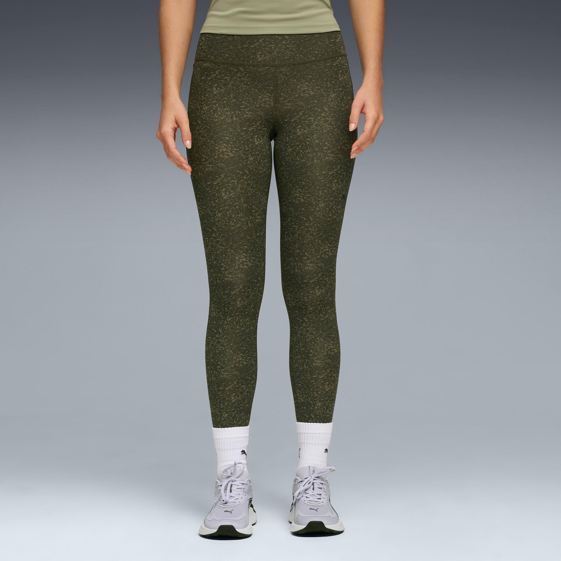 puma train all day essentials women's 7/8 training leggings in green, size s