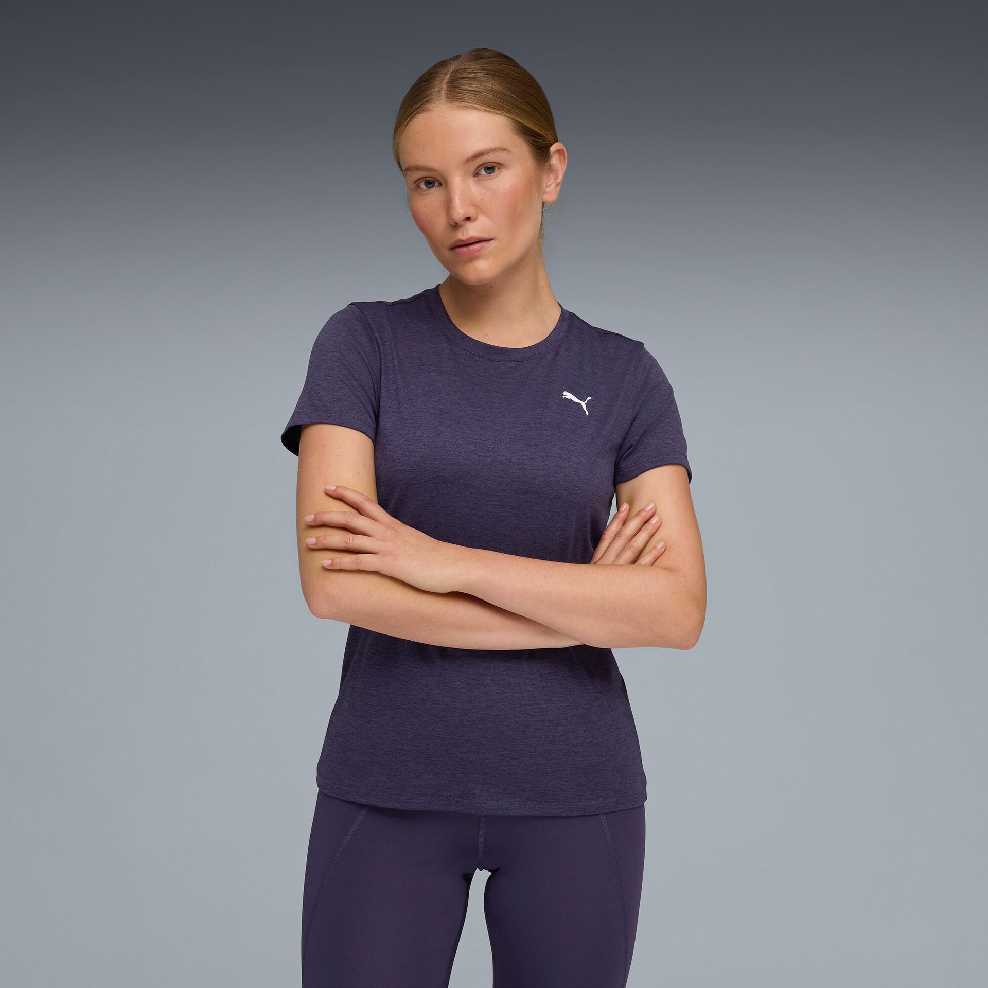 puma train all day essentials women's heather training t-shirt in purple, size m
