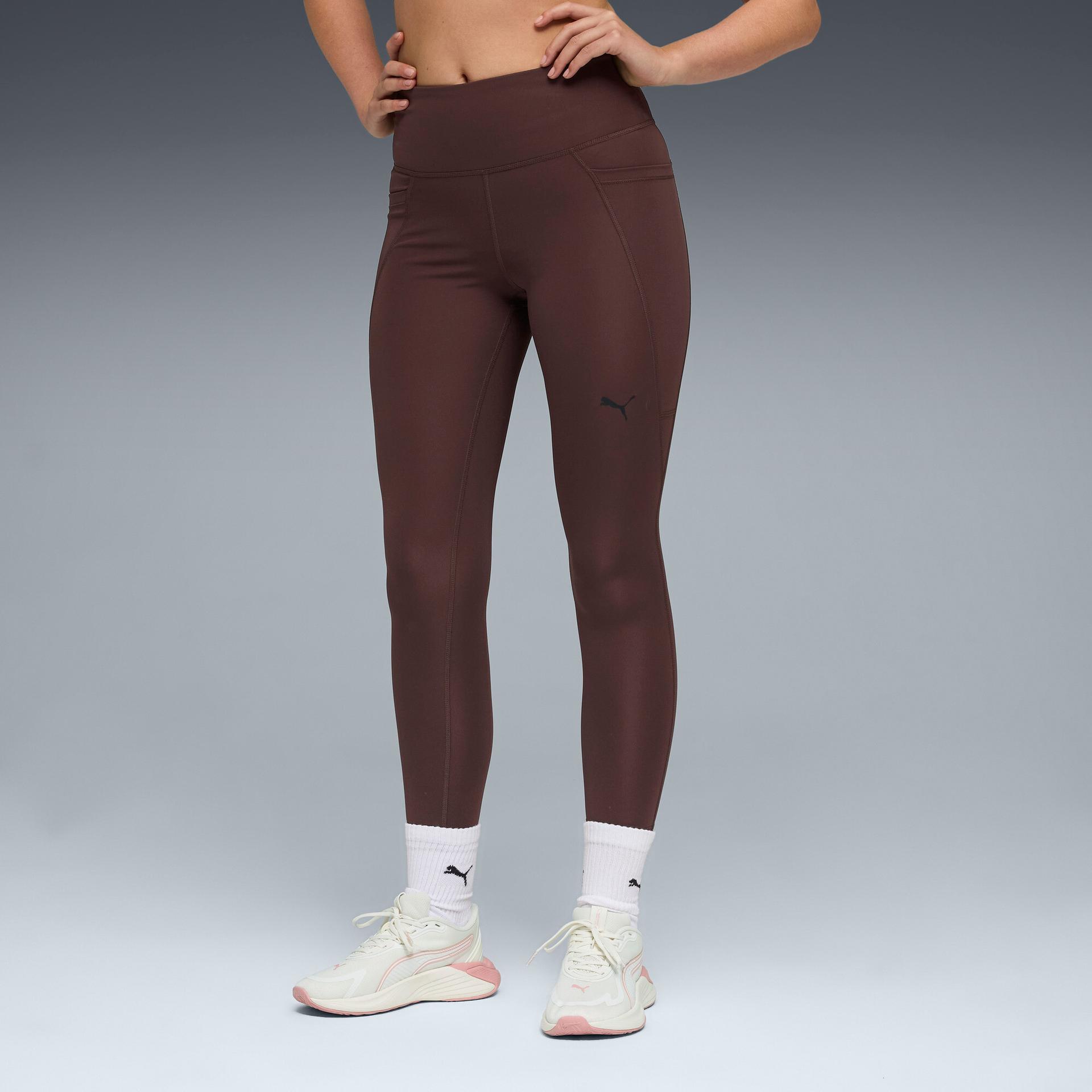 puma train all day essentials women's high-waisted 7/8 training leggings in brown, size 3xl