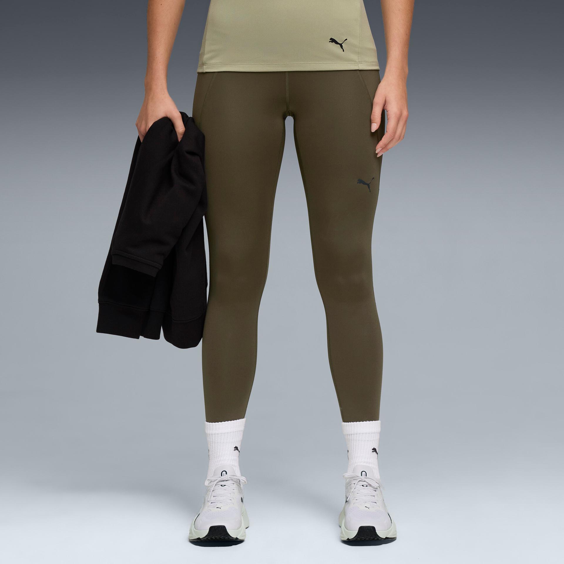 puma train all day essentials women's high-waisted 7/8 training leggings in green, size xs