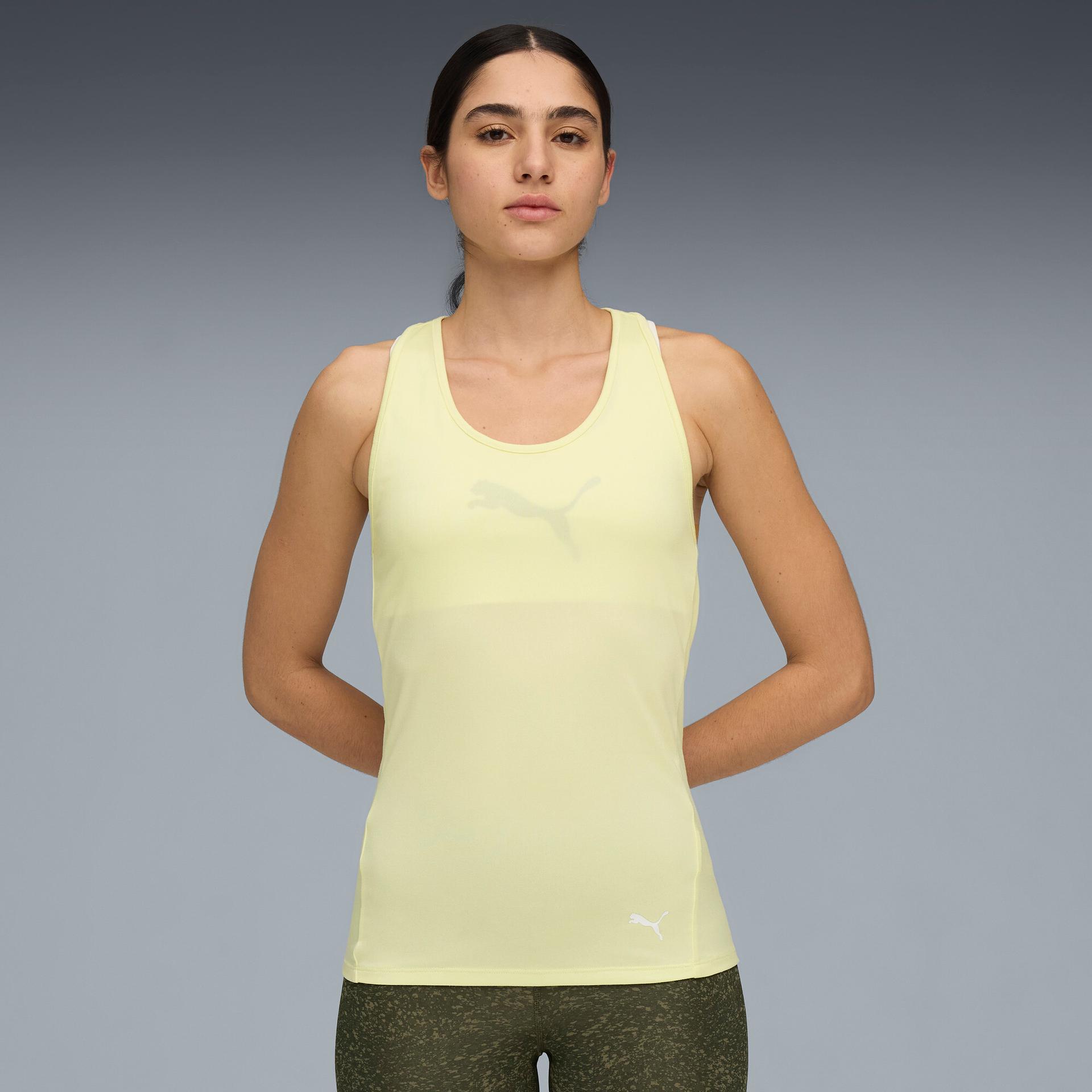 puma train all day essentials women's training racerback tank top shoes in yellow, size xl
