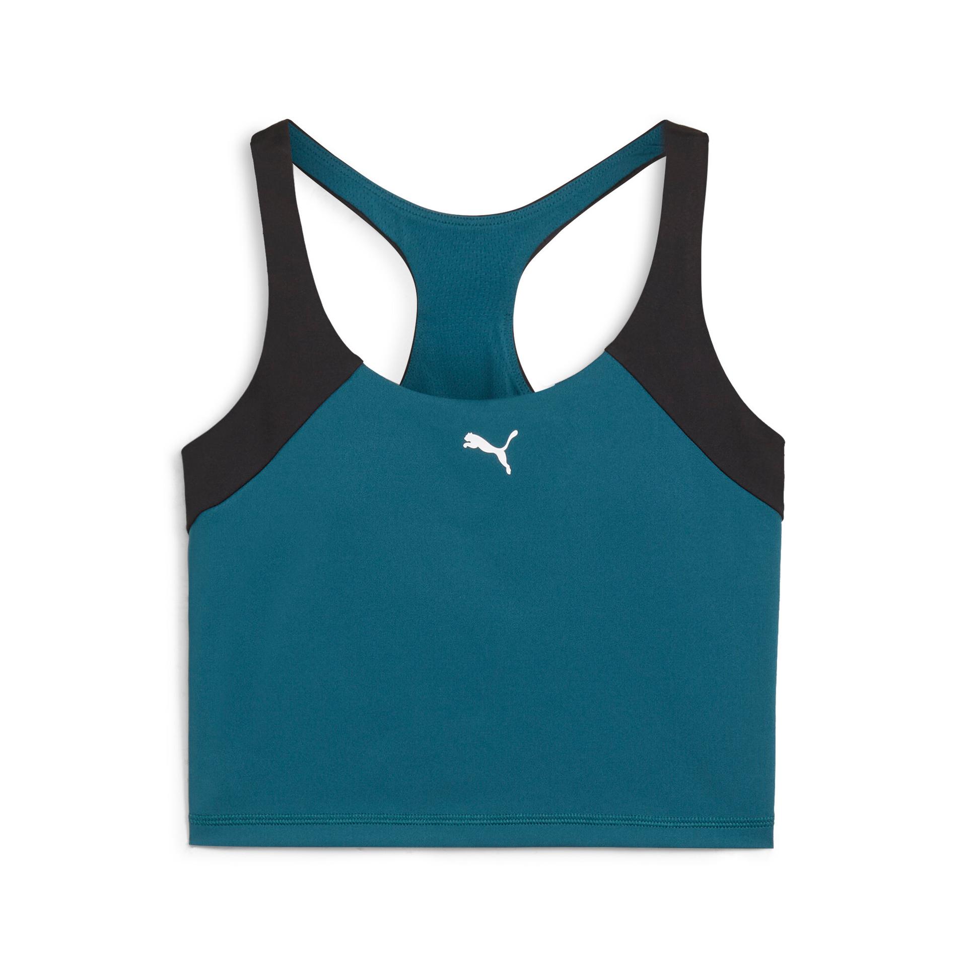 puma train all day women's 2-in-1 training tank top in green, size xs