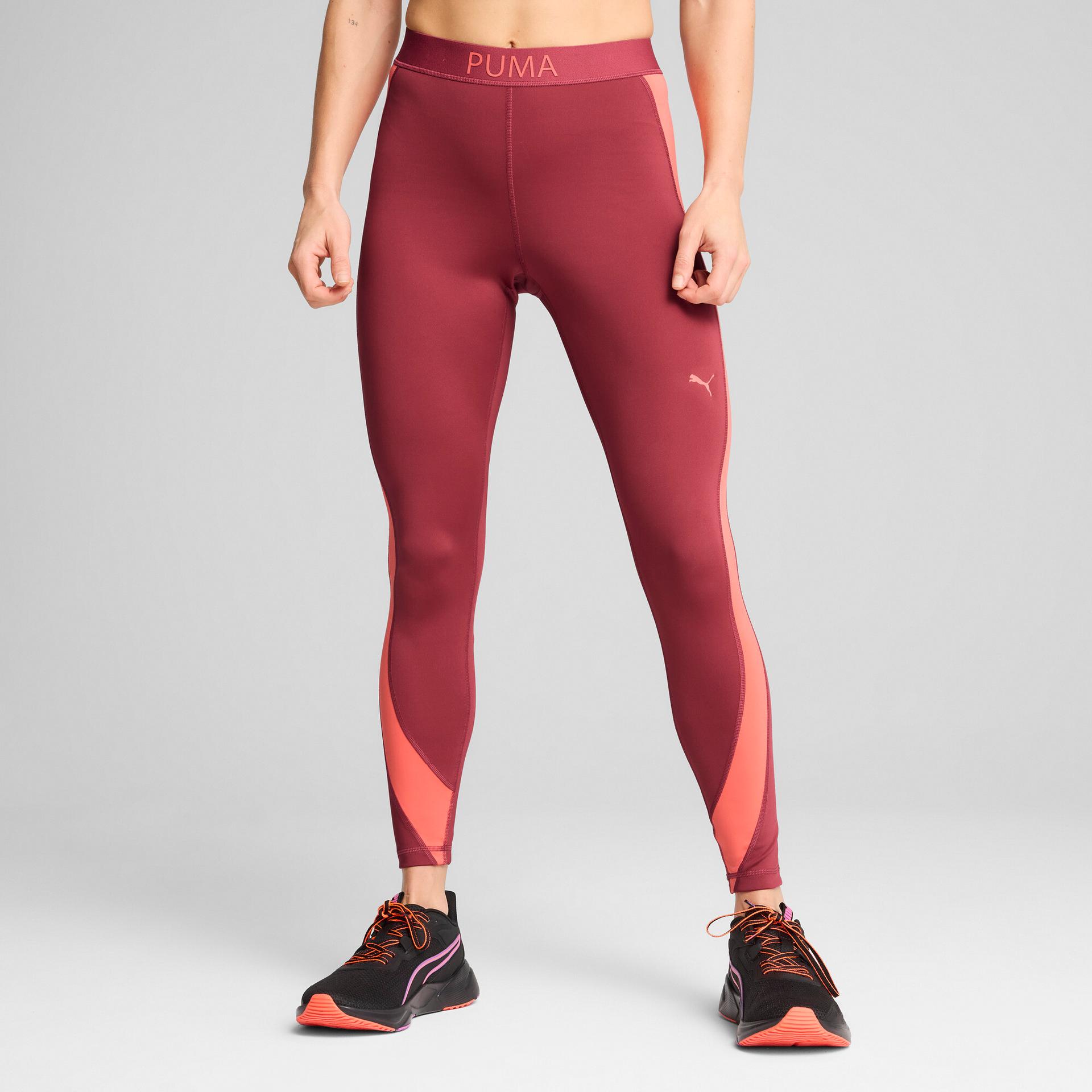 puma training strong women's high-waisted 7/8 leggings in red, size l