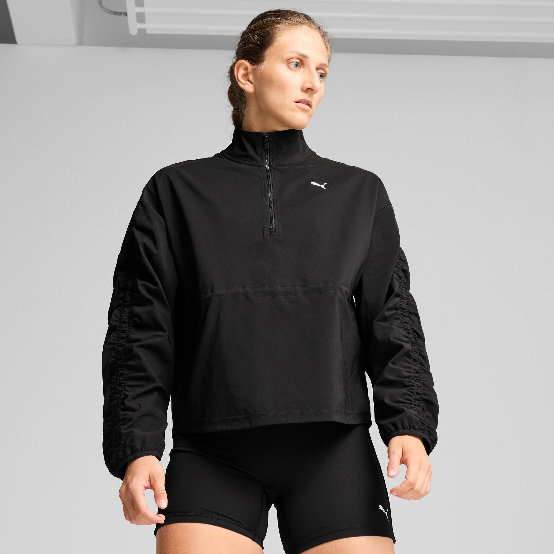 puma tropical graphic woven jacket women in black, size l