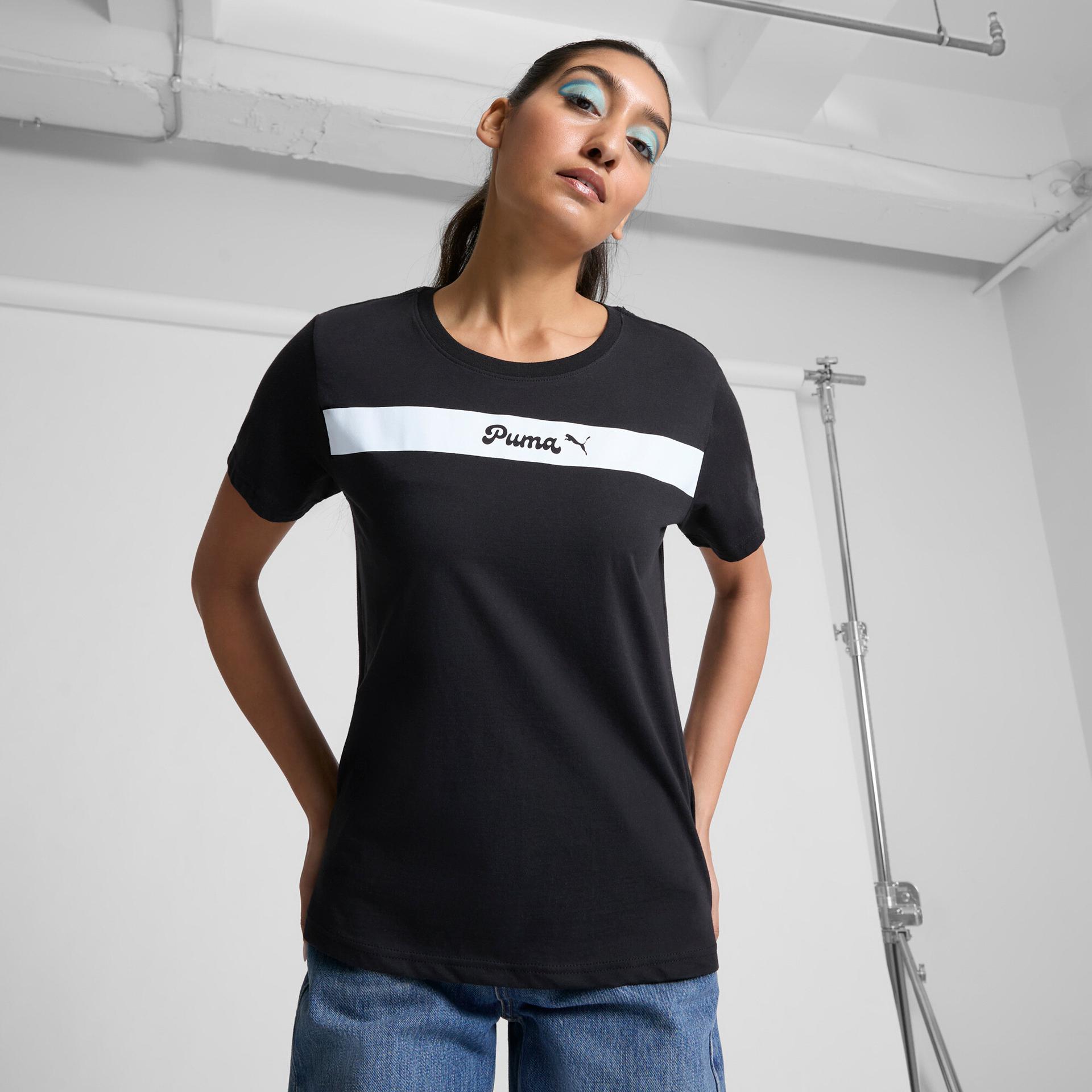 puma upfront women's t-shirt in black, size l