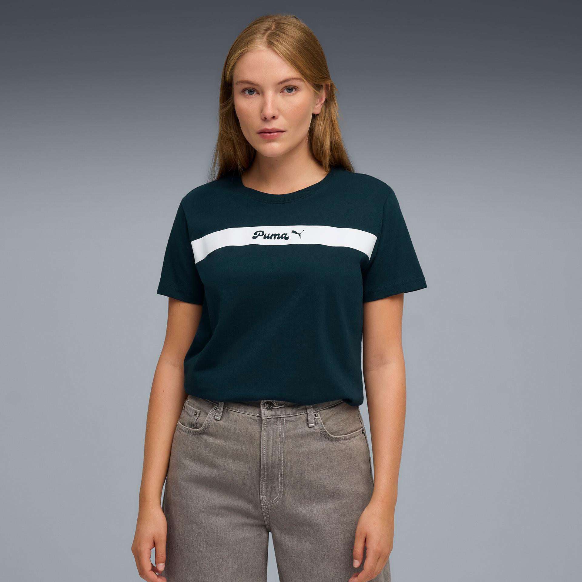puma upfront women's t-shirt in green, size l