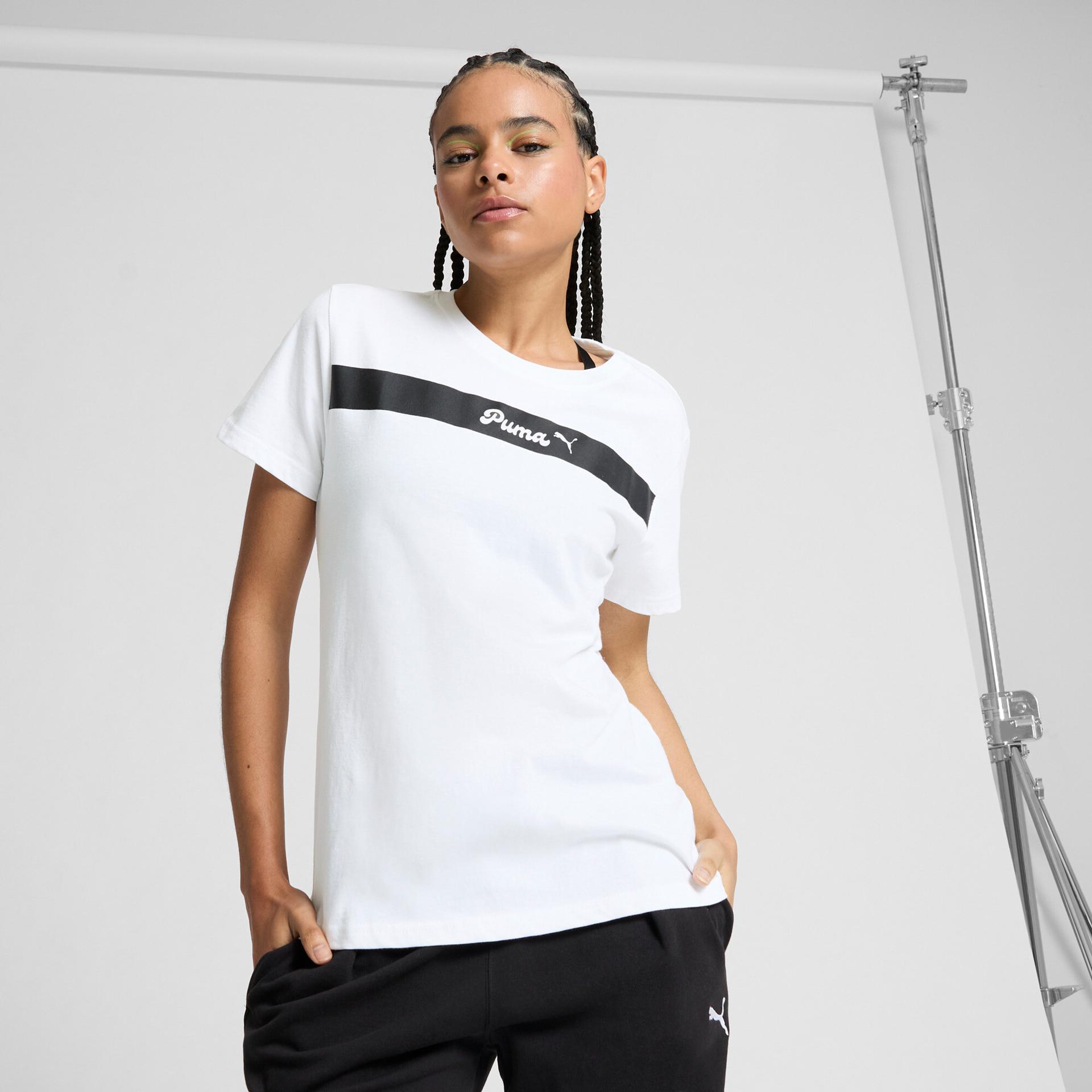 puma upfront women's t-shirt in white, size xs