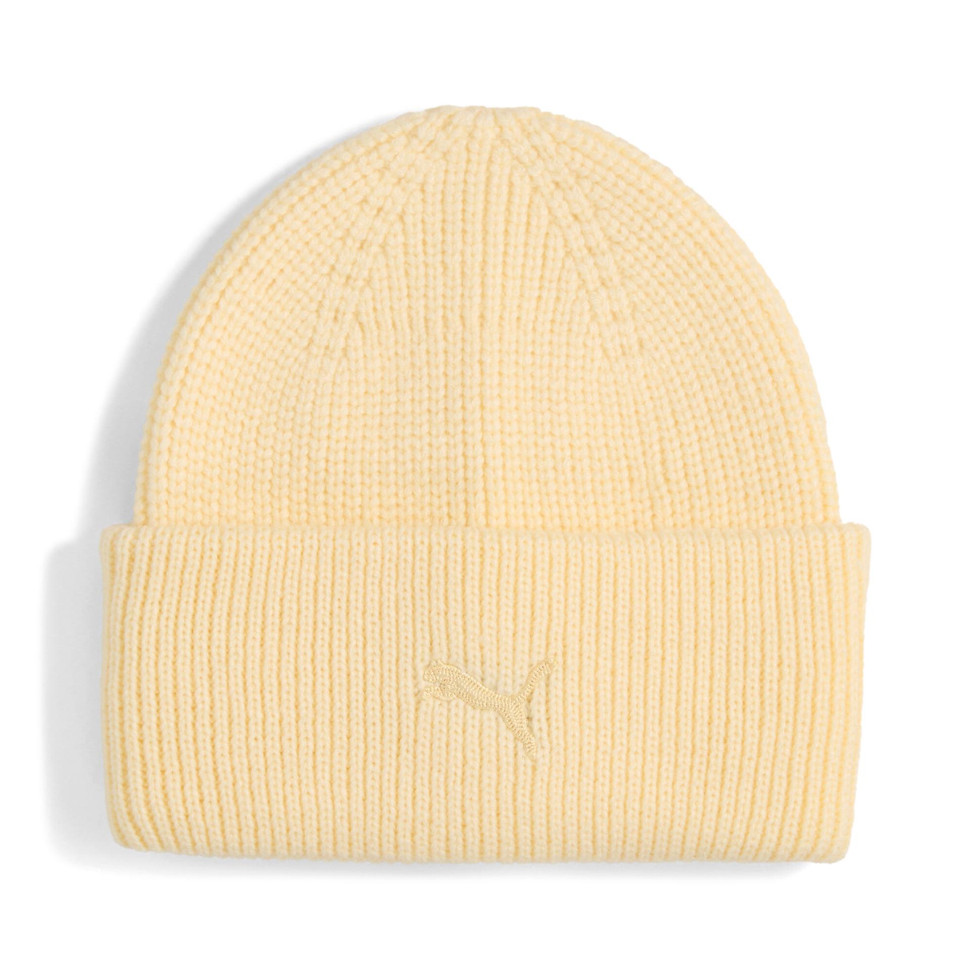 puma wardrobe essentials chunky mid crown beanie hat in yellow