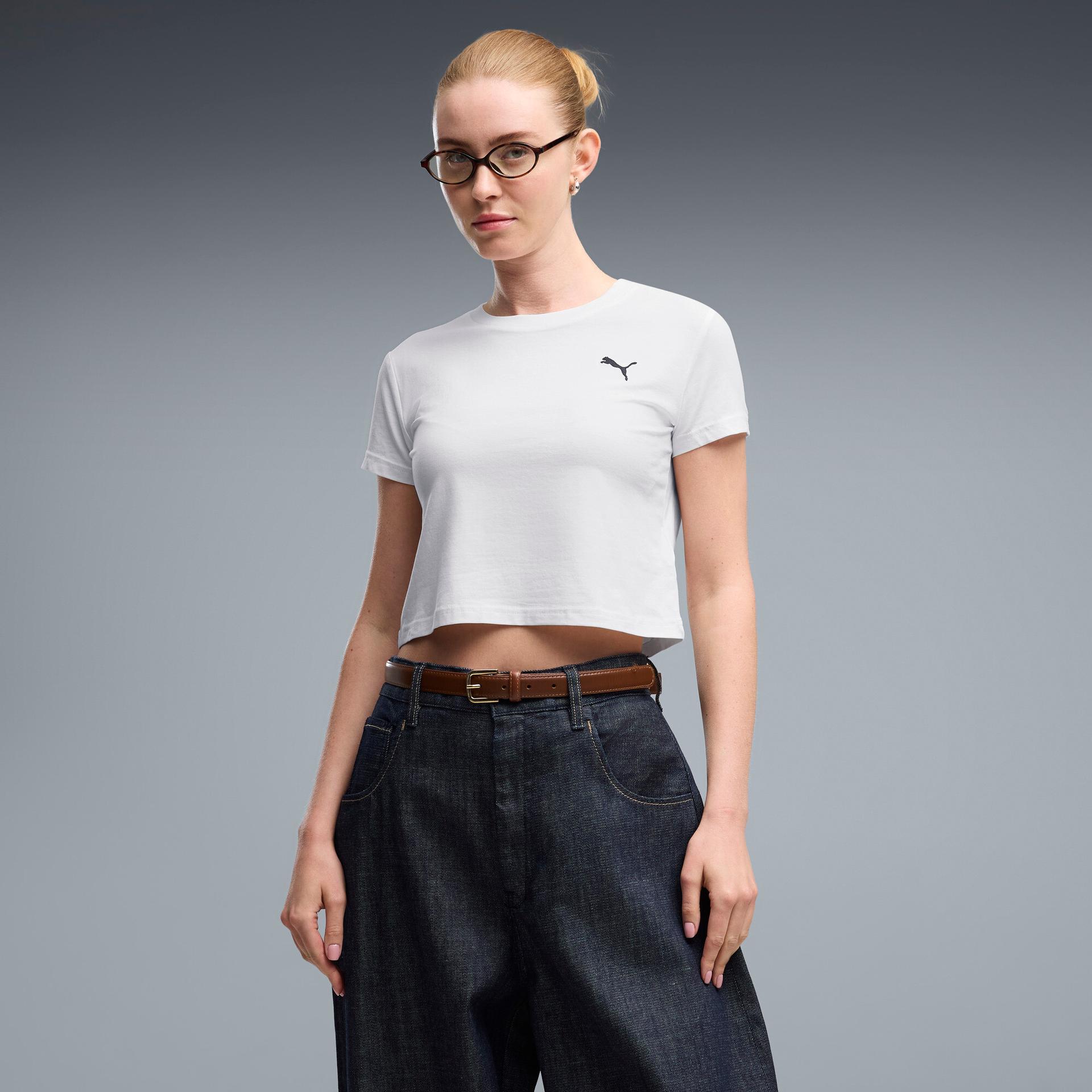 puma wardrobe essentials women's baby t-shirt in white, size xl