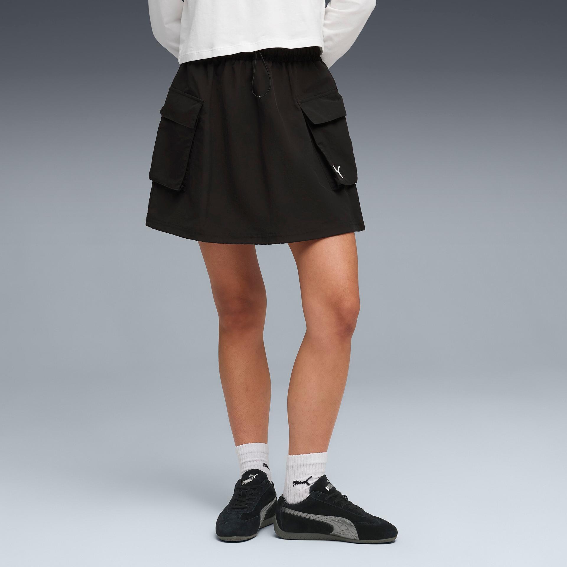 puma wardrobe essentials women's cargo skirt in black, size m