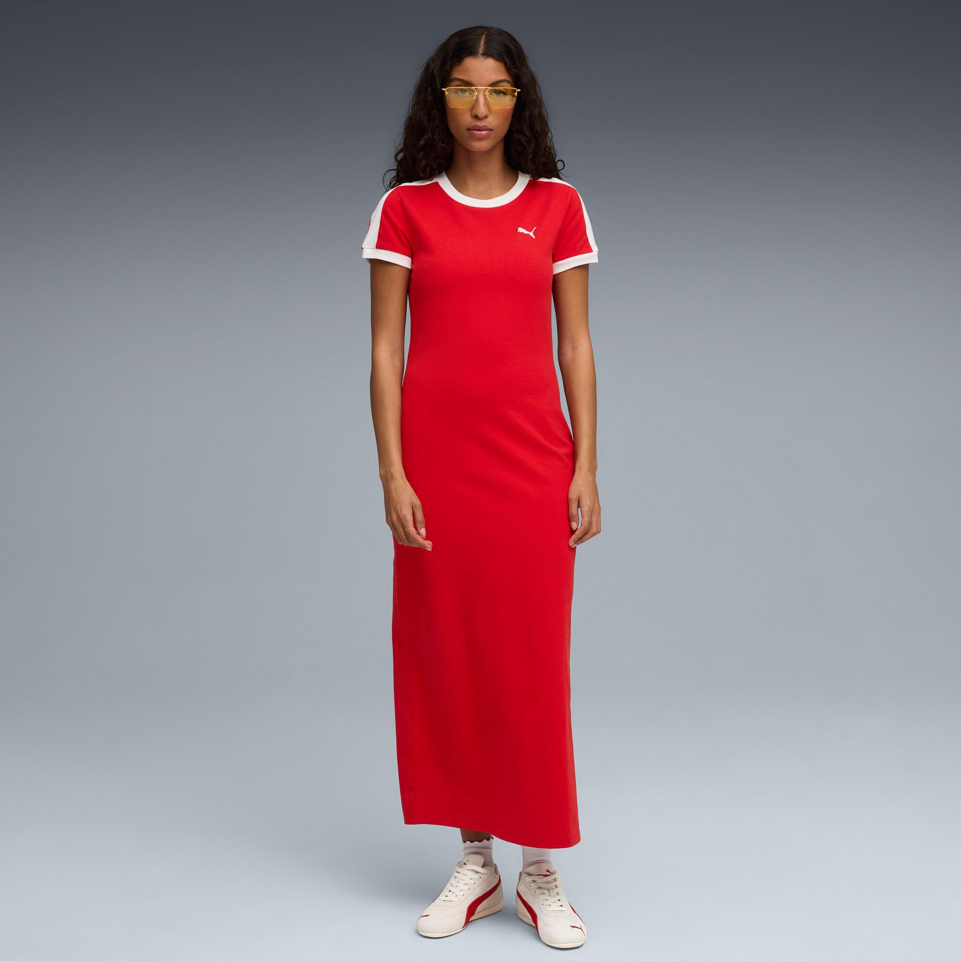puma wardrobe essentials women's long dress in red, size m