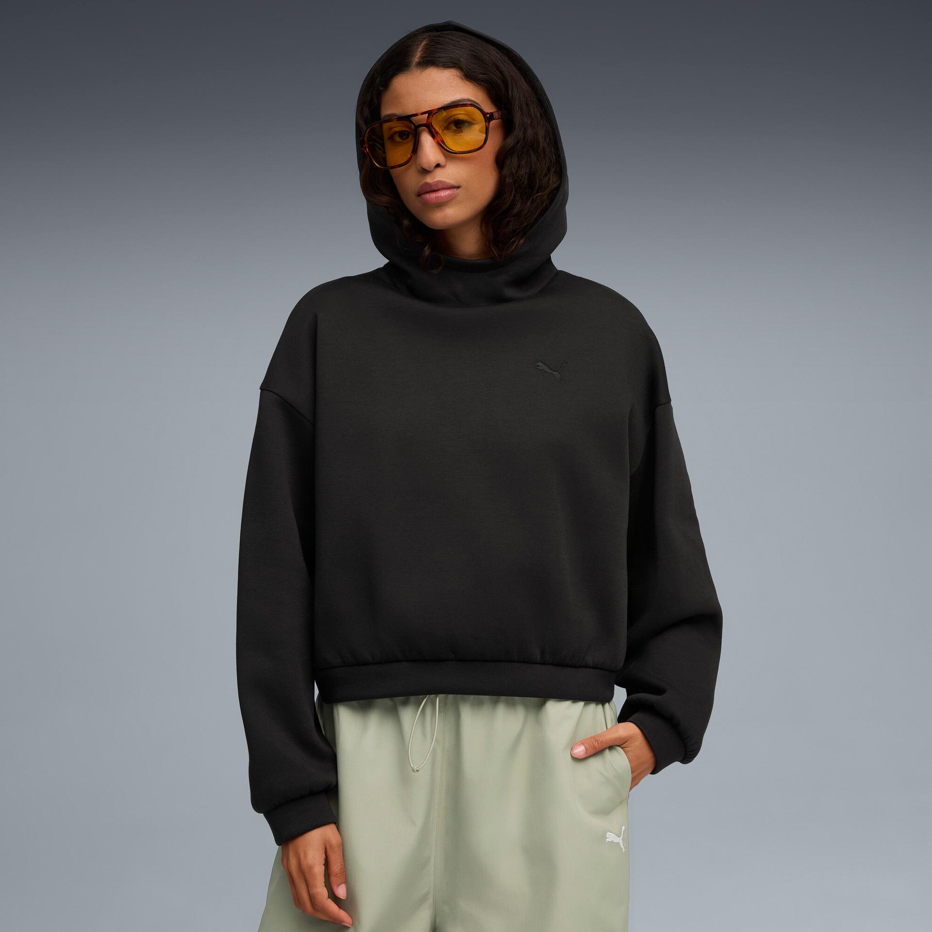 puma wardrobe essentials women's oversized hoodie in black, size xl