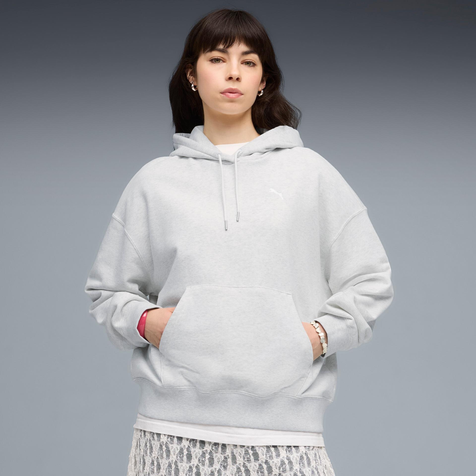 puma wardrobe essentials women's oversized hoodie in white, size xl