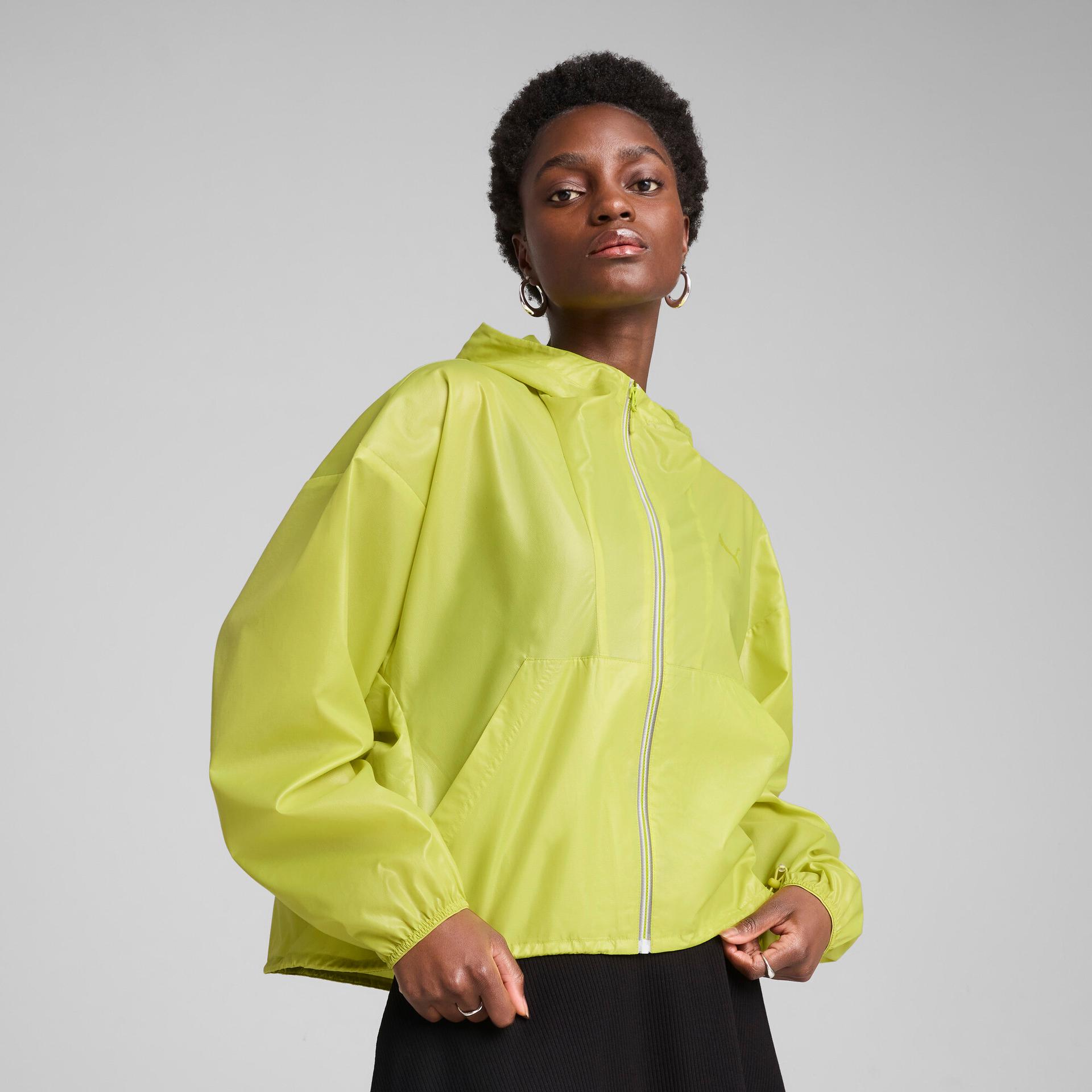 puma wardrobe essentials women's oversized wind jacket in green, size xl