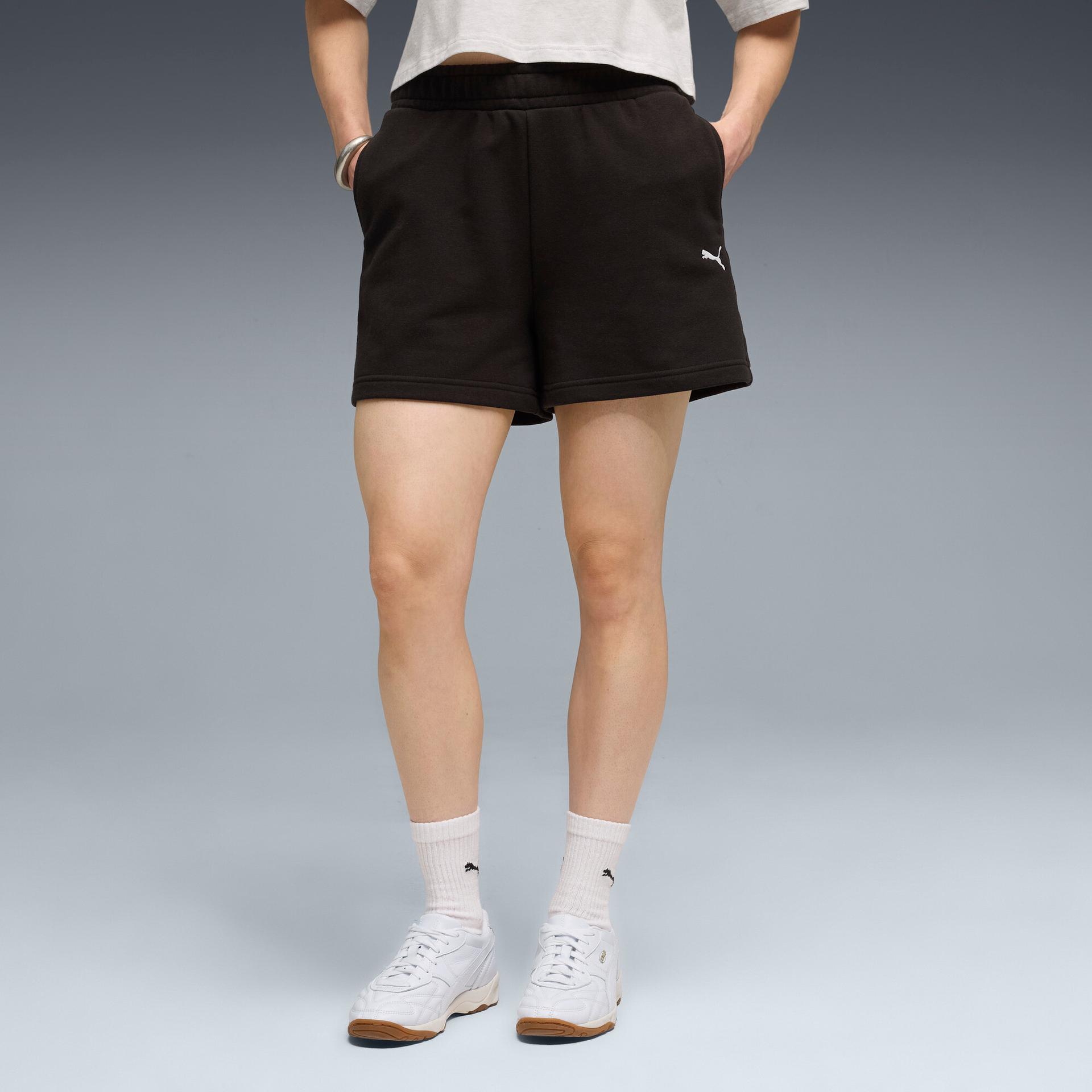puma wardrobe essentials women's relaxed 4" shorts in black, size l