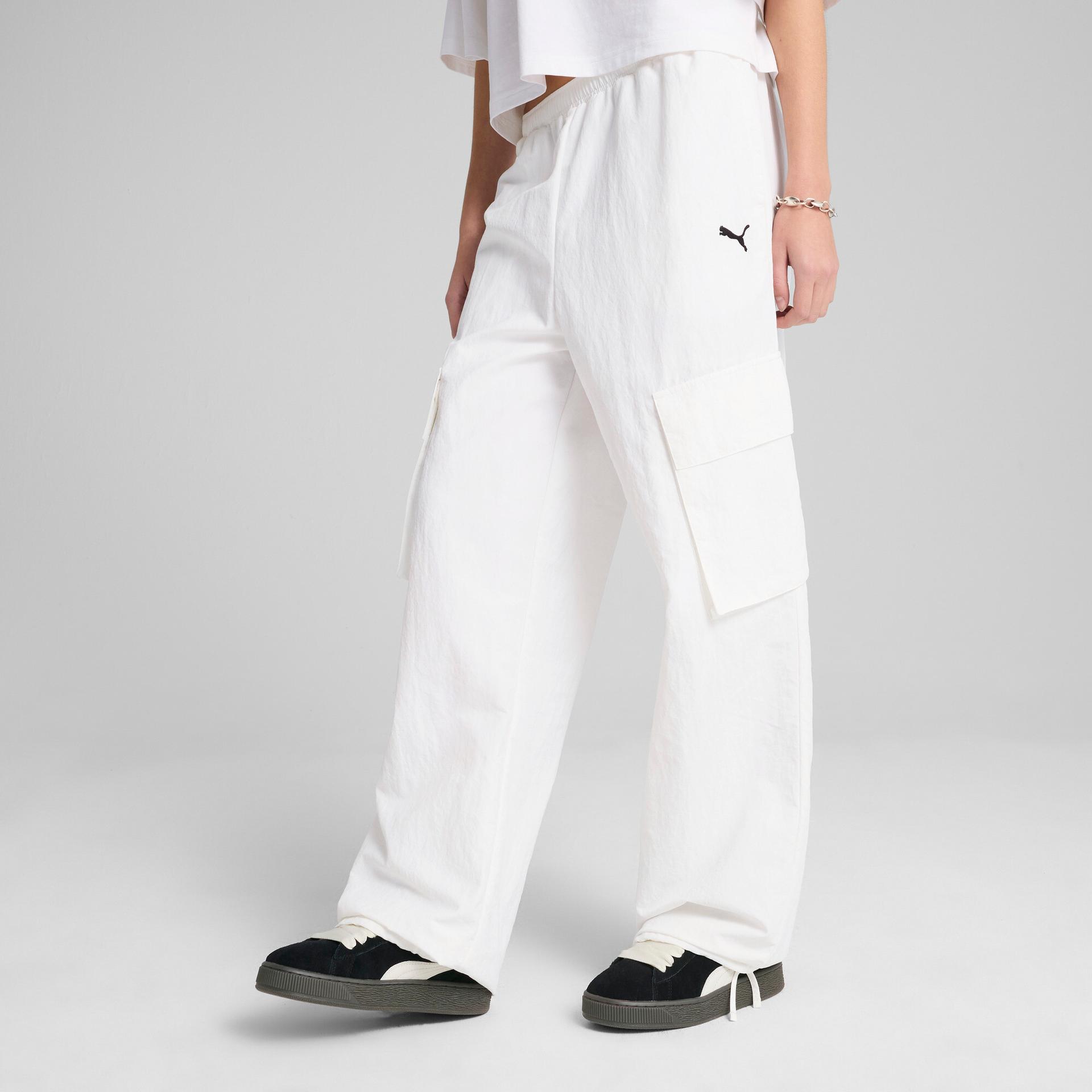 puma wardrobe essentials women's relaxed cargo pants in white, size m