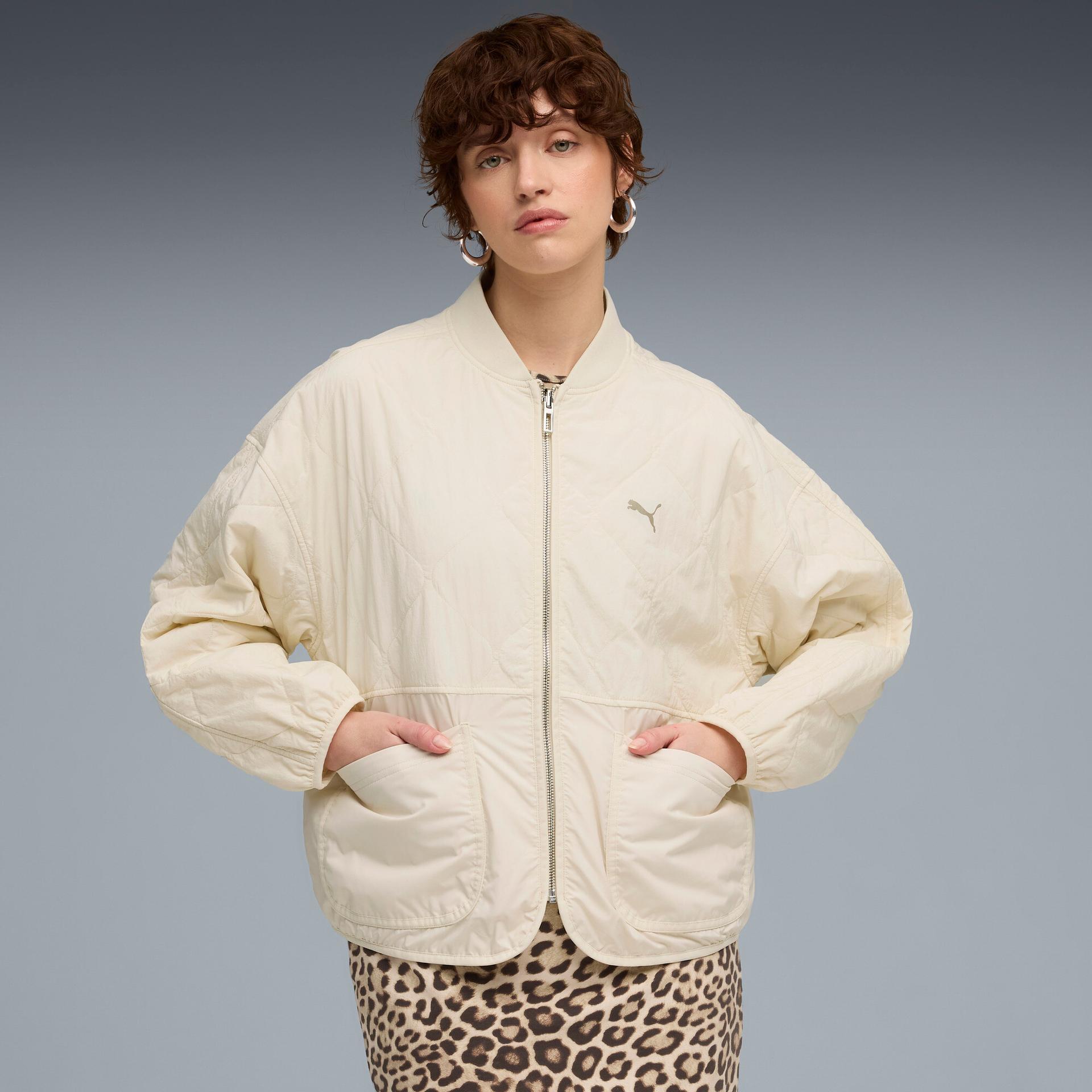 puma wardrobe essentials women's reversible liner jacket in white, size s