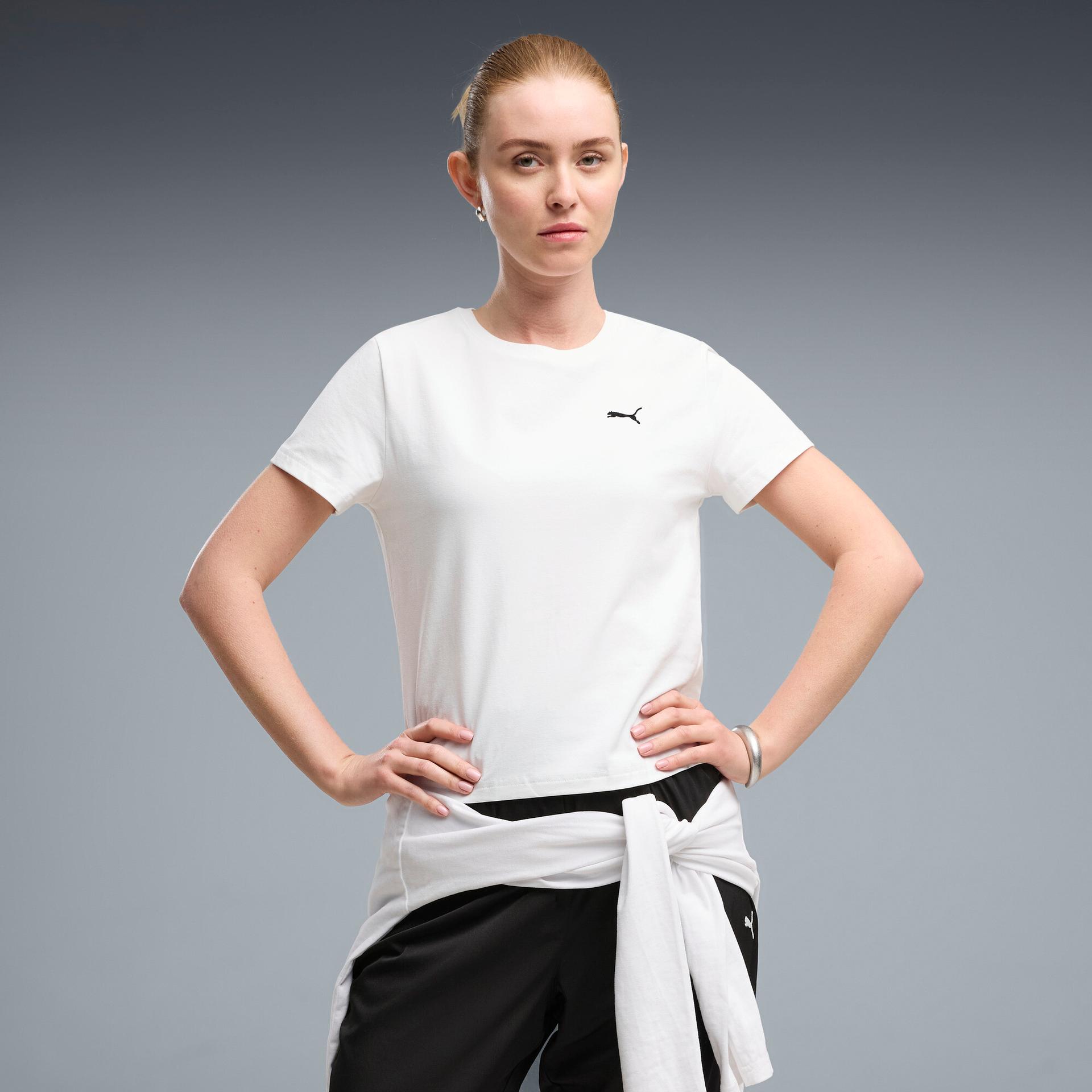 puma wardrobe essentials women's slim t-shirt in white, size s