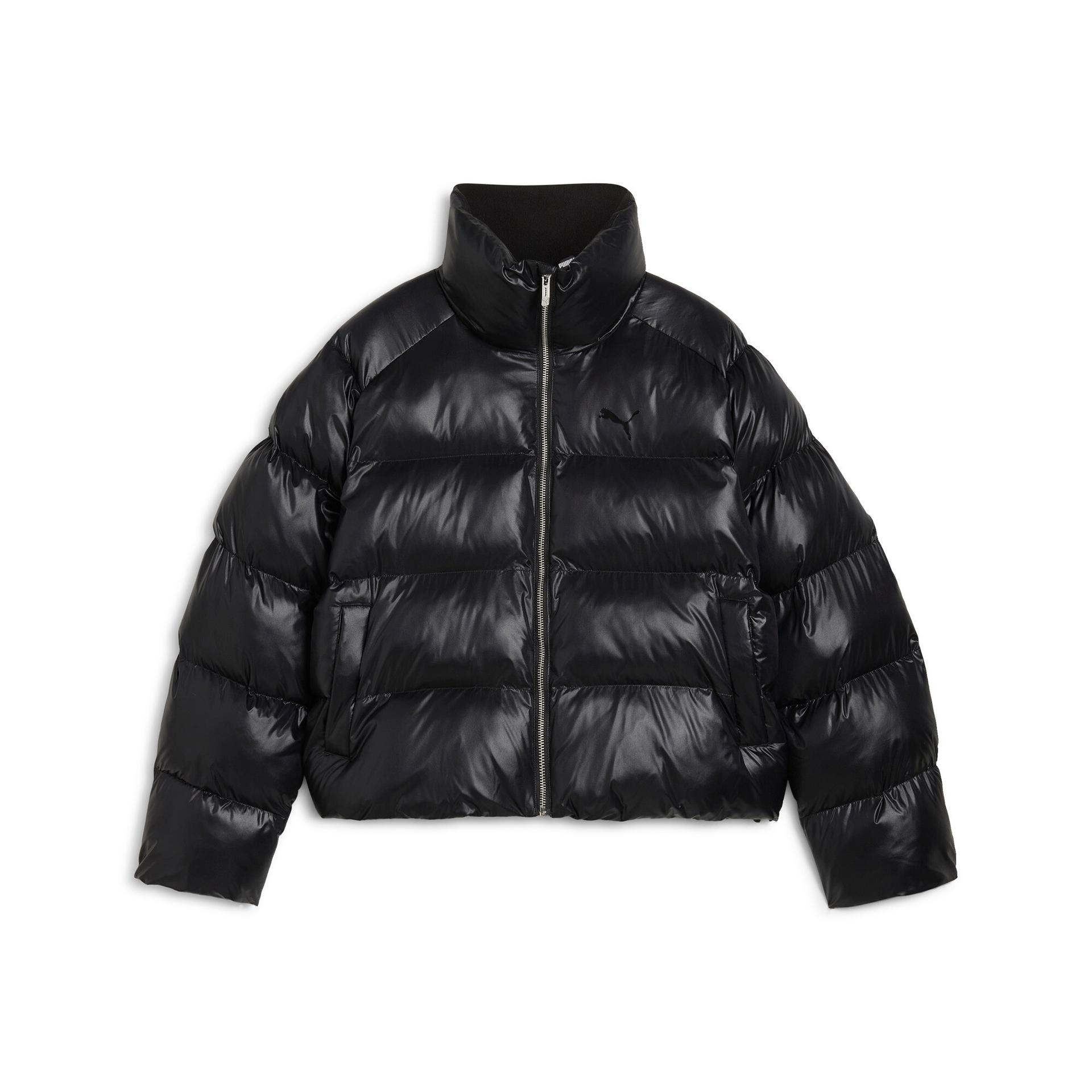puma women's shiny puffer jacket in black, size xs