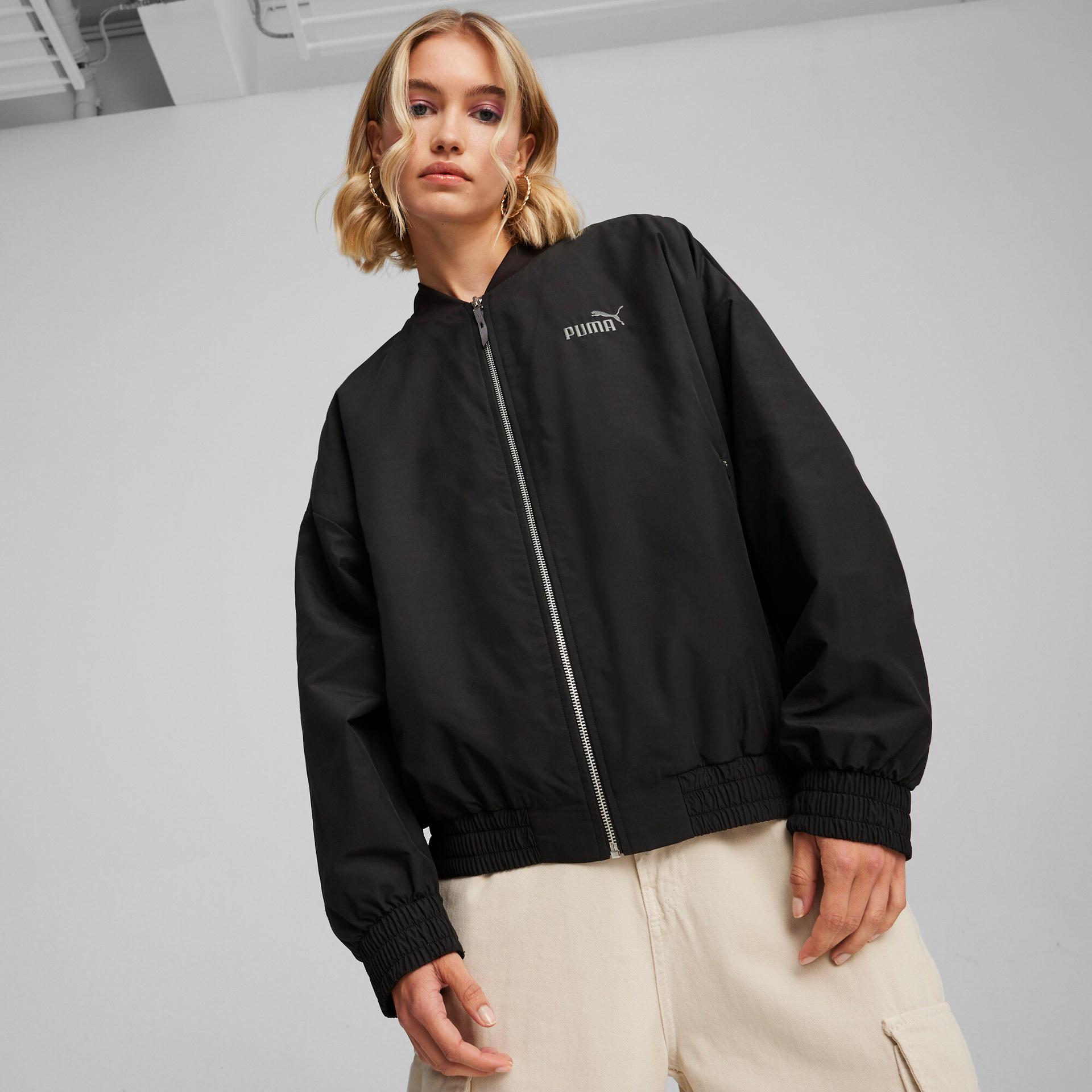 puma women's style jacket in black, size l