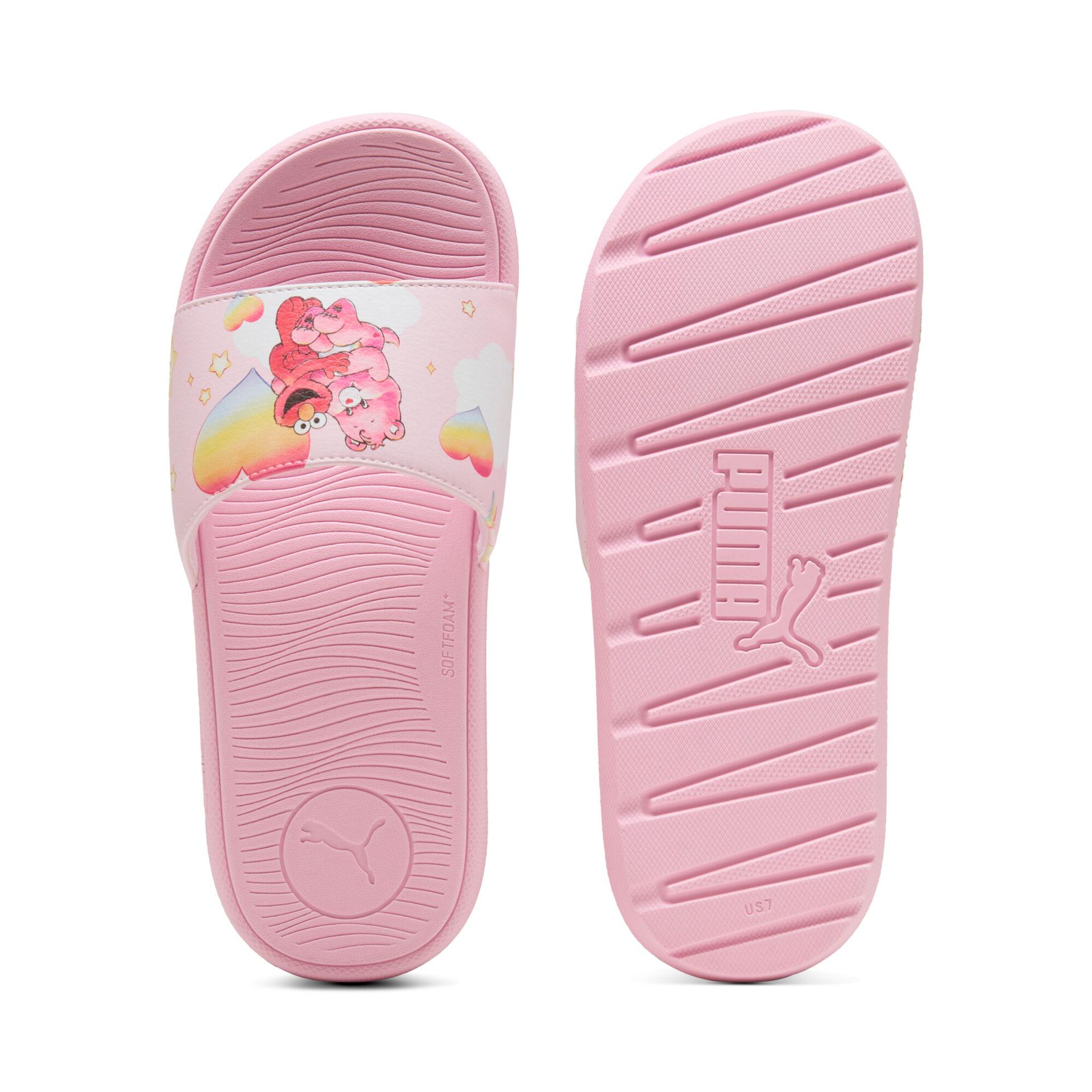puma x care bears x sesame street cool cat women's slides in pink, size 7