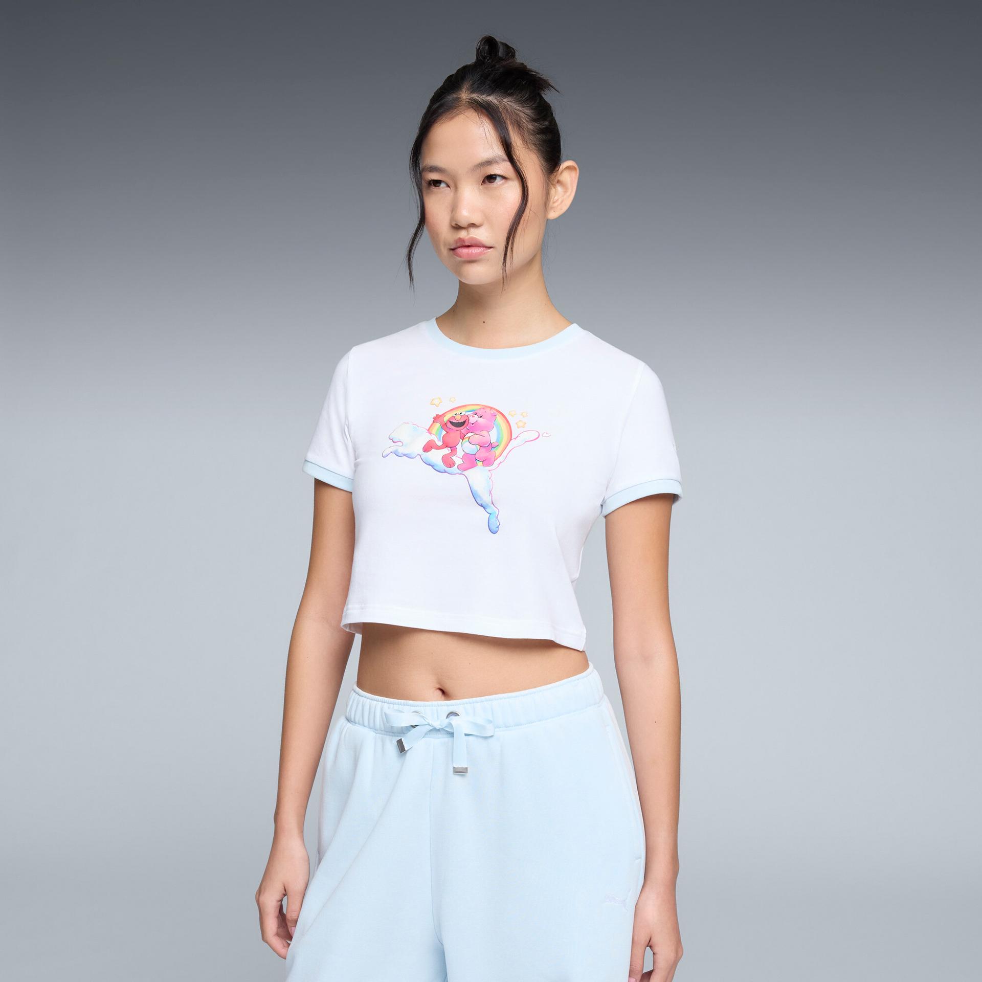 puma x care bears x sesame street women's baby t-shirt in white, size m