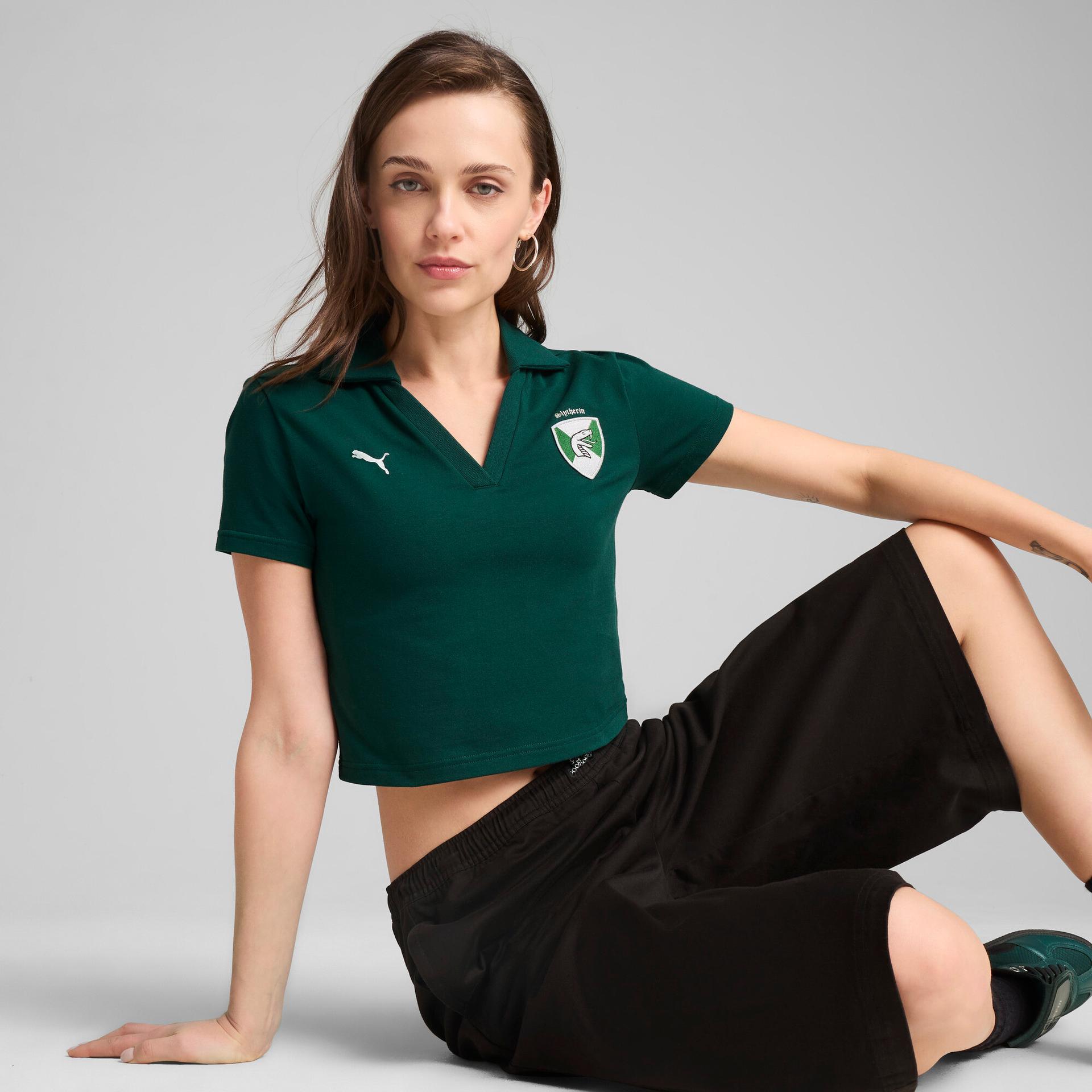 puma x harry potter women's polo shirt in green, size xl