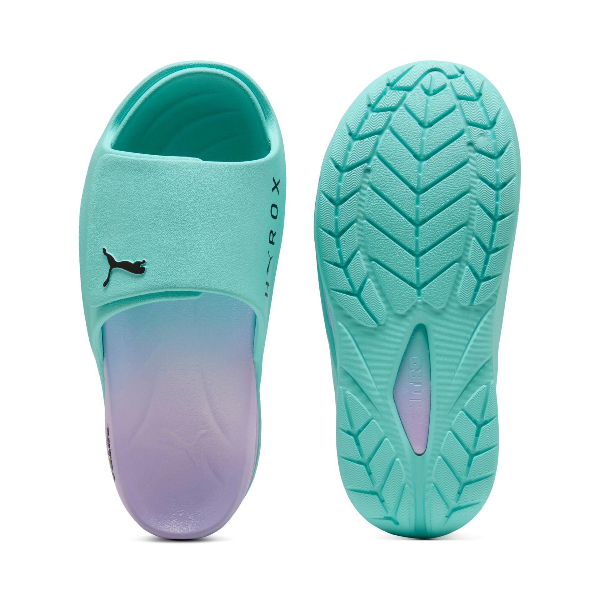 puma x hyrox nitrocat slides in green, size 11