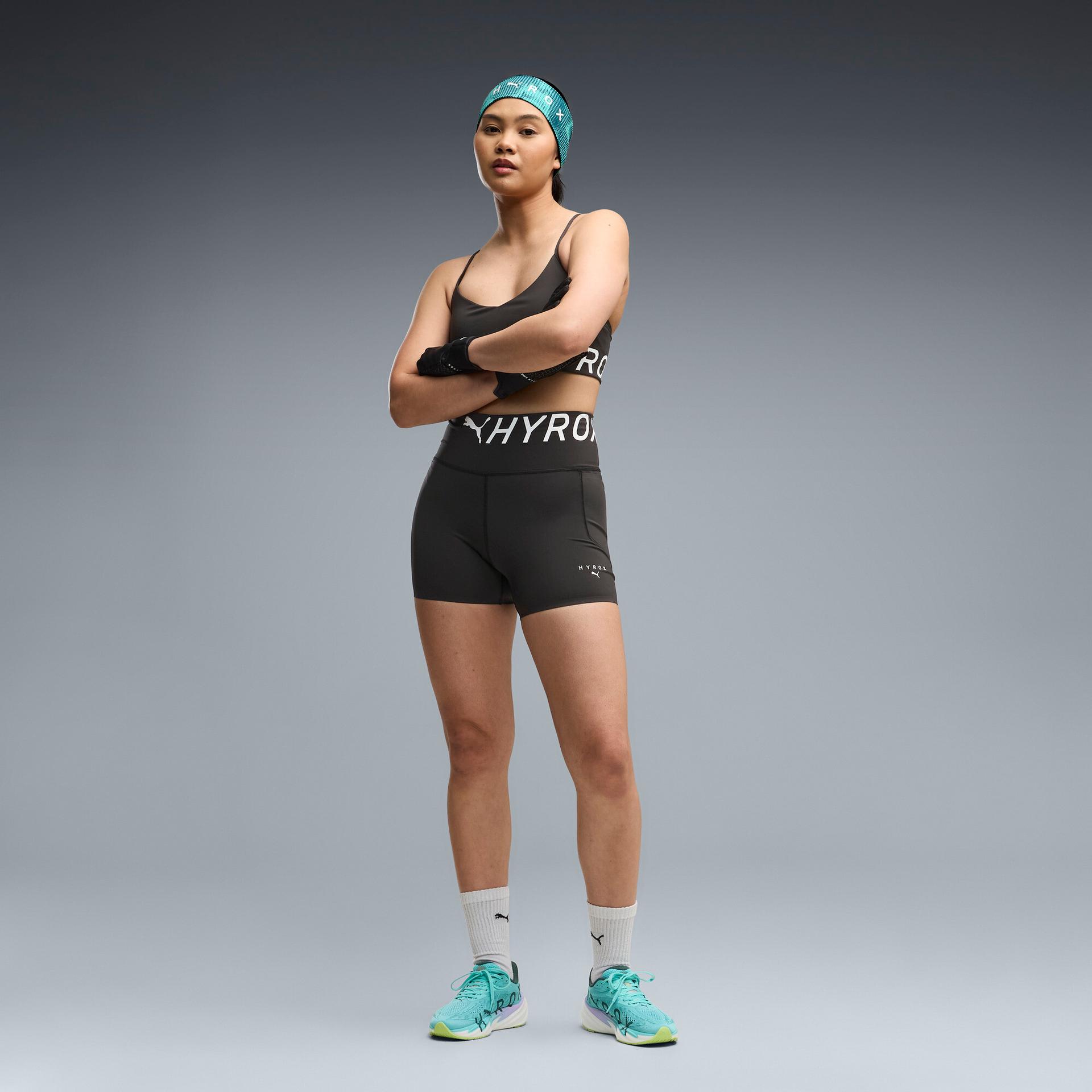puma x hyrox pwrmode women's 4" short tights in black, size xxl