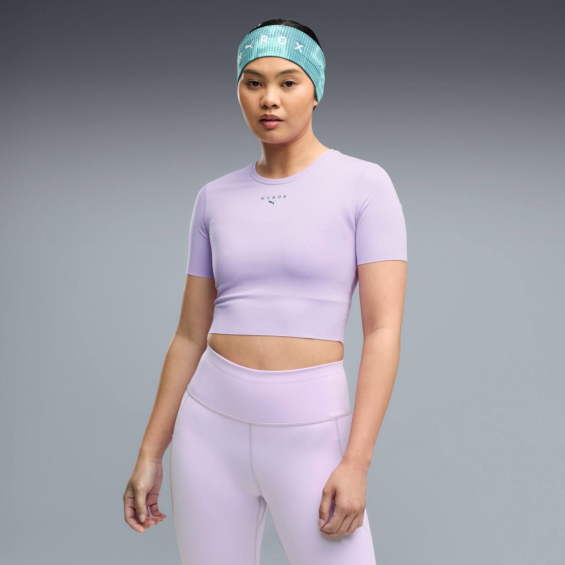 puma x hyrox pwrmode women's crop t-shirt in purple, size xxl