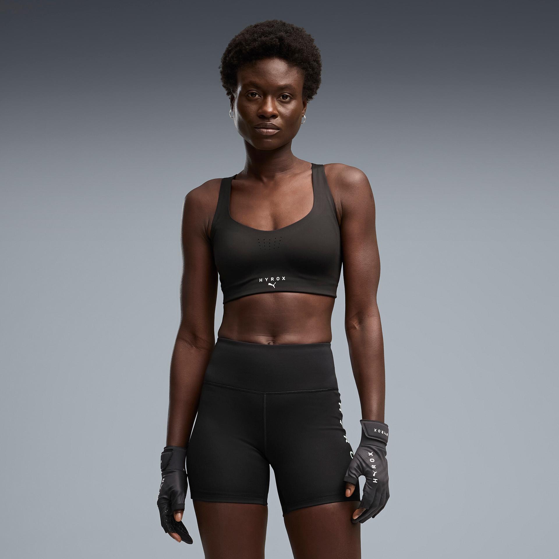 puma x hyrox pwrmode women's high impact sports bra in black, size xl