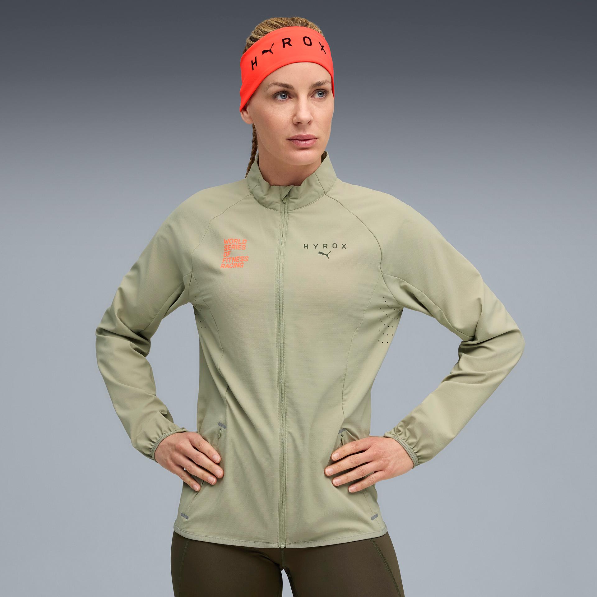 puma x hyrox ultraweave women's jacket in green, size 3xl
