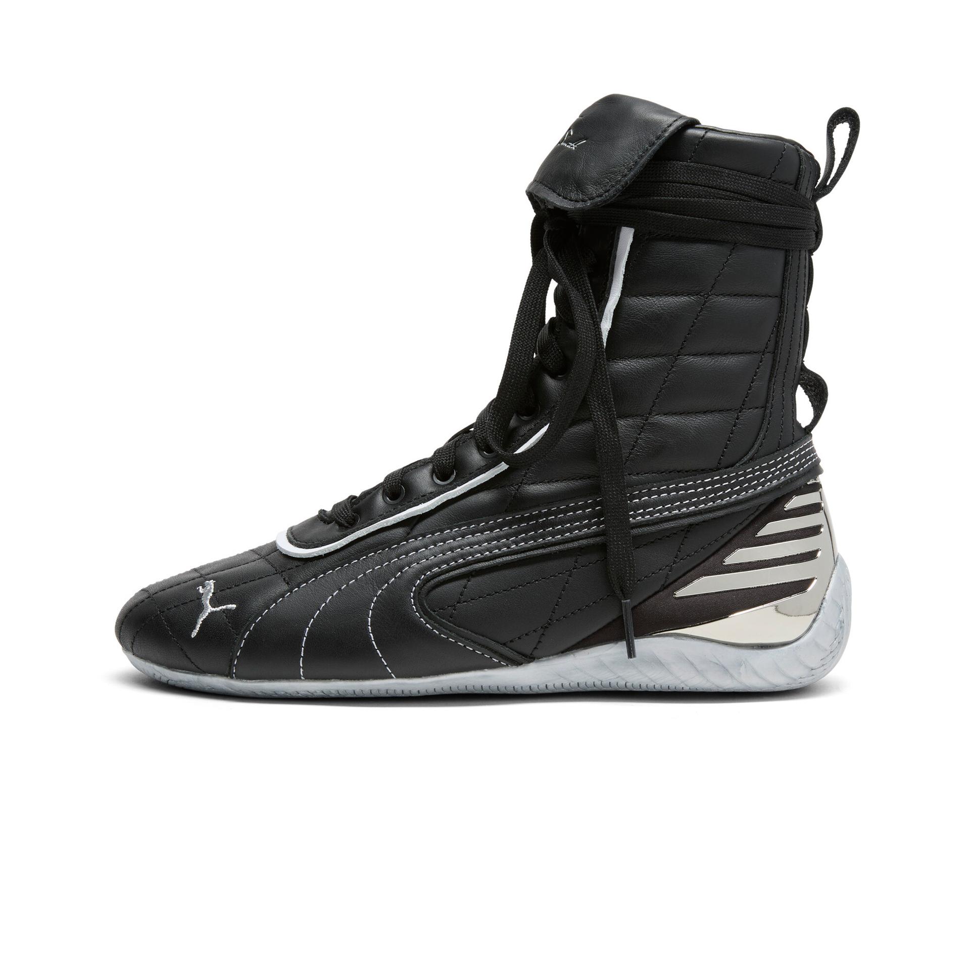 puma x laquan smith speedcat leather women's mid sneakers in black, size 9