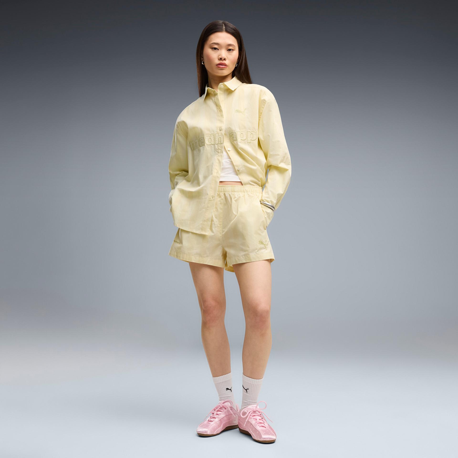 puma x madhappy women's lounge shorts in beige, size l