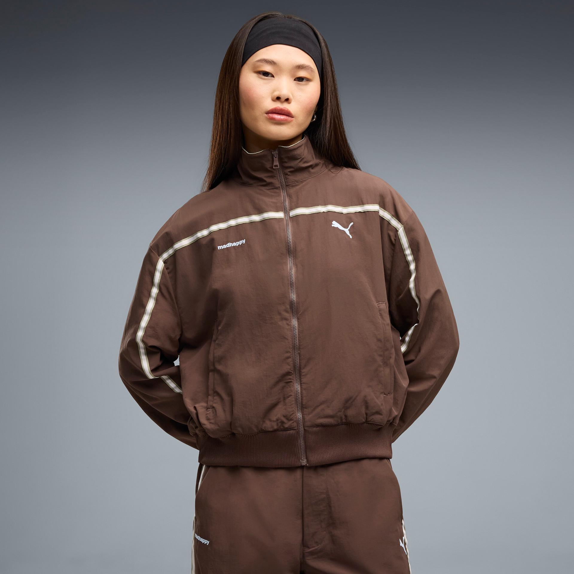 puma x madhappy women's oversized track jacket in brown, size xs