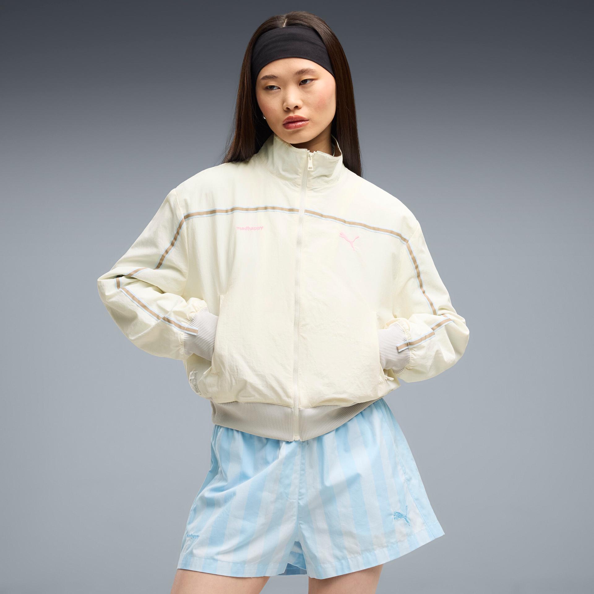puma x madhappy women's oversized track jacket in white, size m
