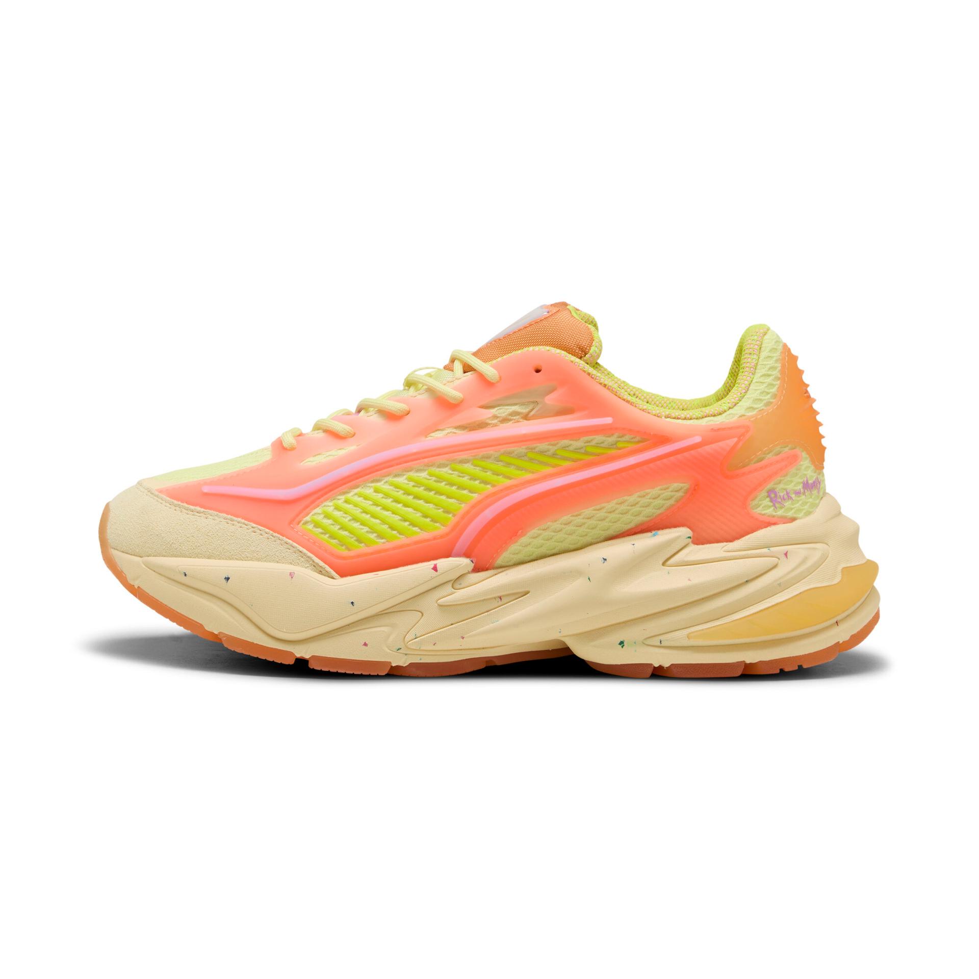 puma x rick and morty rs surge sneakers in yellow, size 9