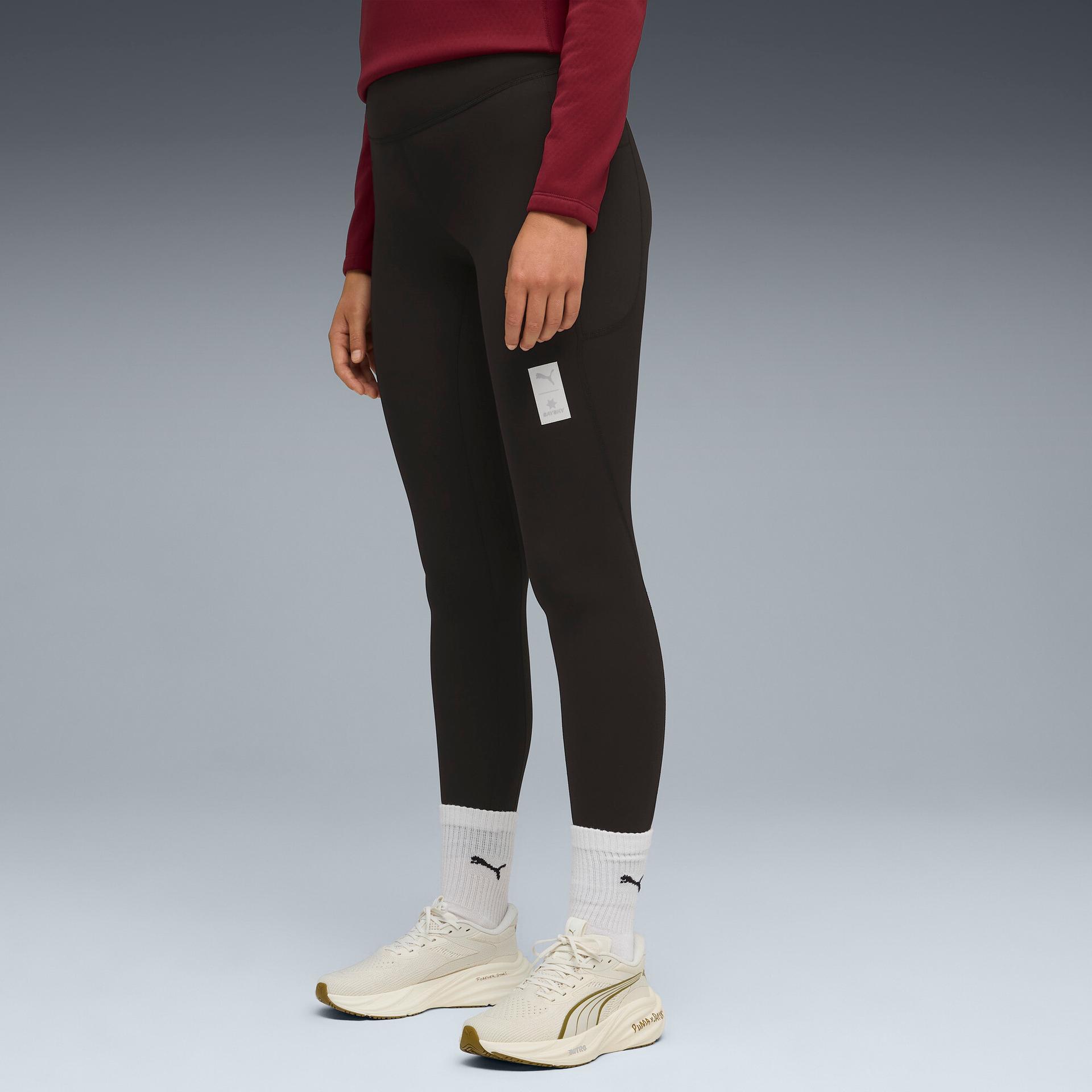 puma x saysky women's fleece running tights in black, size s