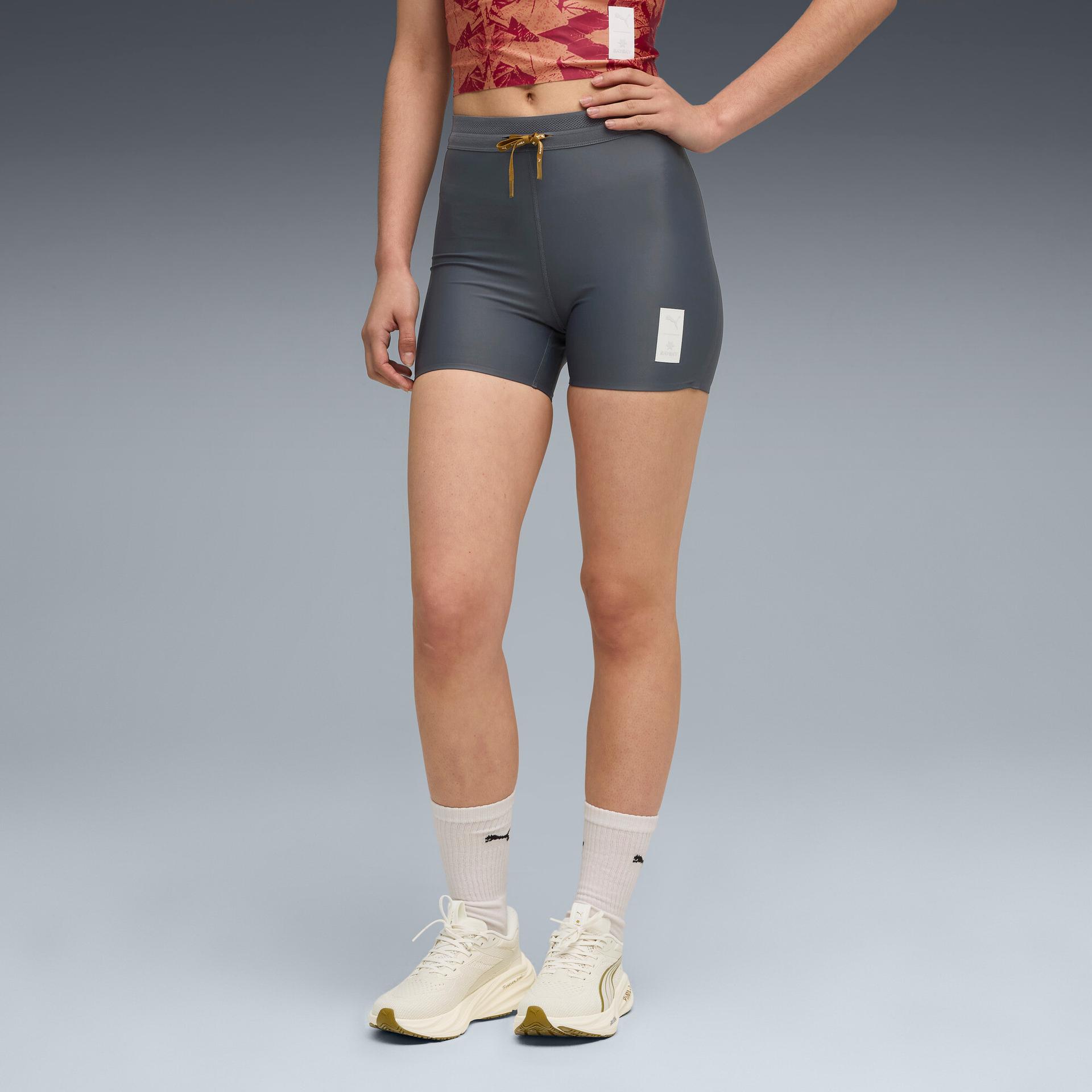 puma x saysky women's moisture wicking running short tights in grey, size l