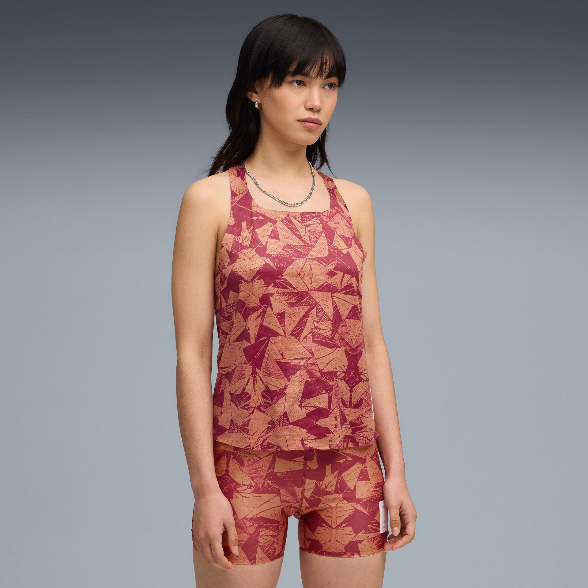 puma x saysky women's moisture wicking running singlet in red, size xl